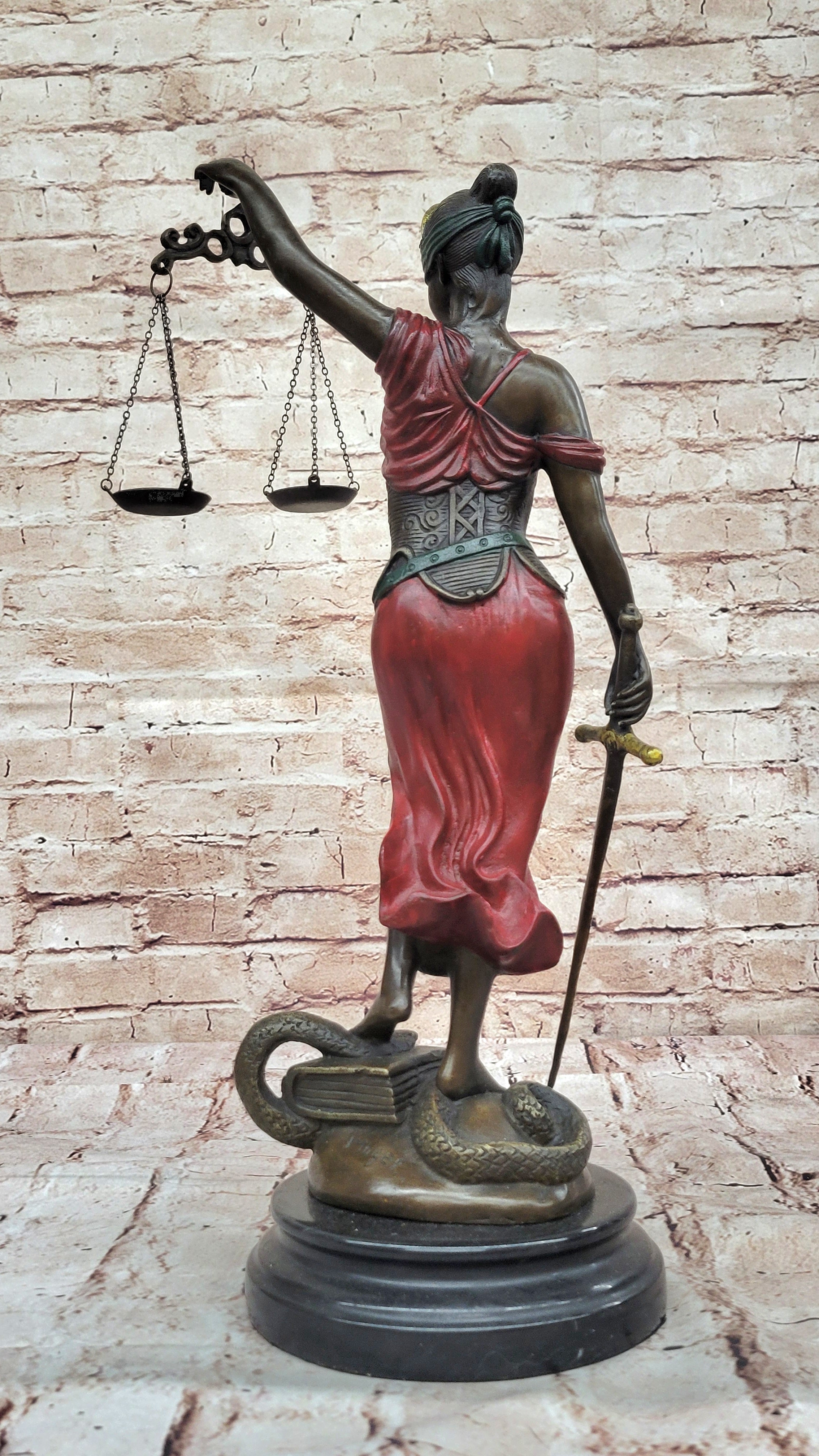 NUDE BRONZE SCALE OF JUSTICE BLIND JUSTICE SCULPTURE STATUE CLASSICAL FIGURINE 18"