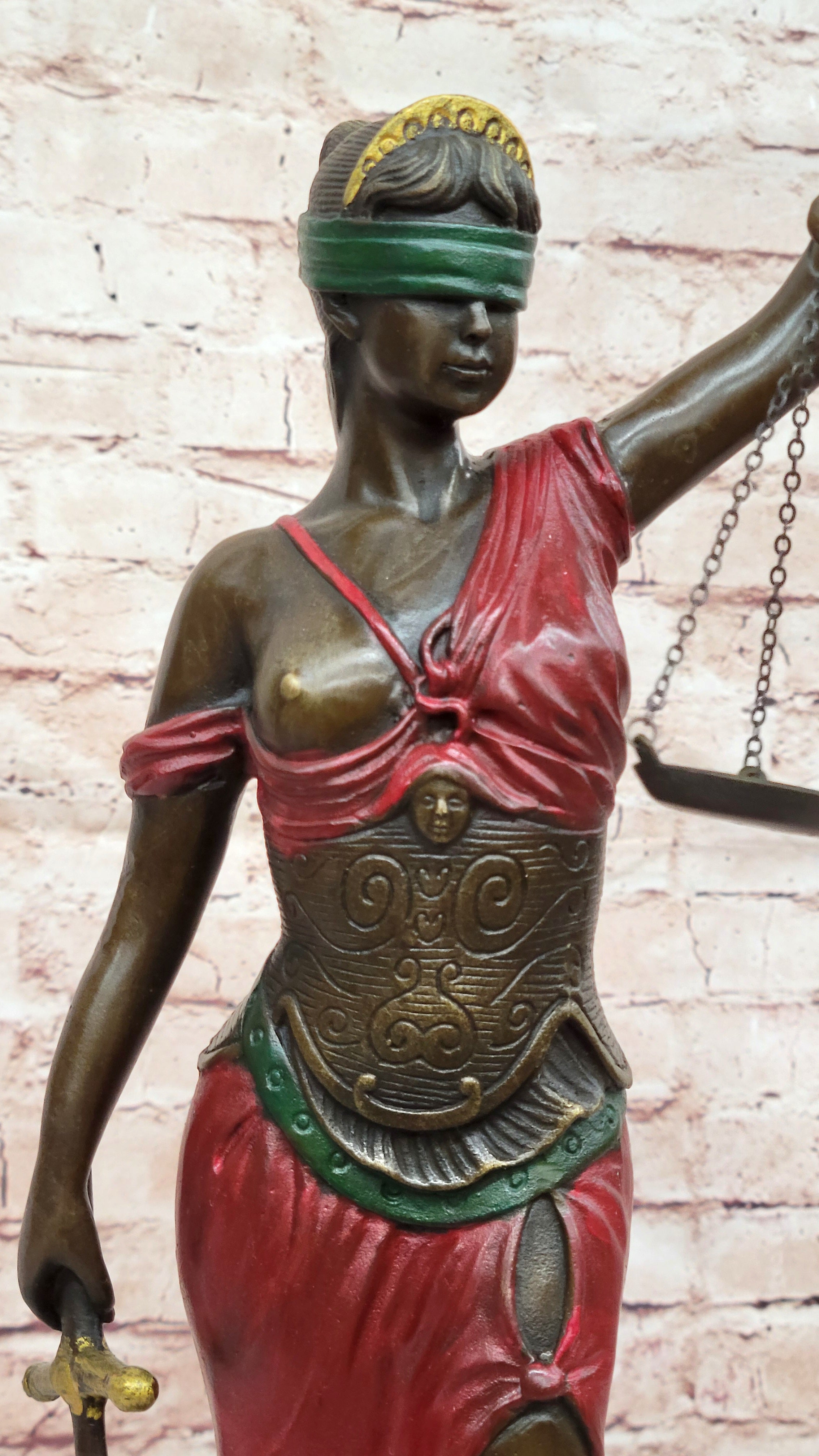 NUDE BRONZE SCALE OF JUSTICE BLIND JUSTICE SCULPTURE STATUE CLASSICAL FIGURINE 18"