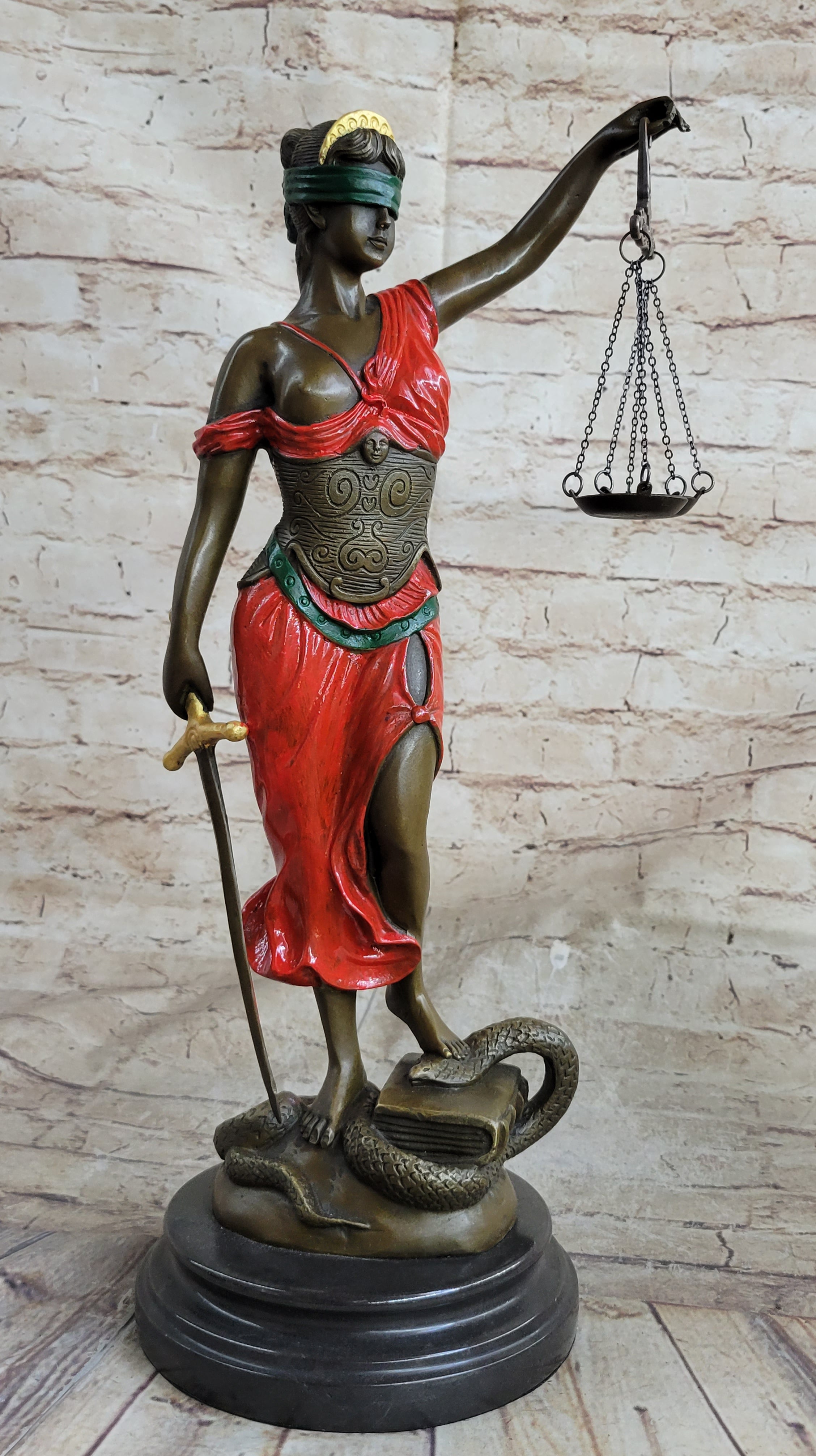 NUDE BRONZE SCALE OF JUSTICE BLIND JUSTICE SCULPTURE STATUE CLASSICAL FIGURINE 18"