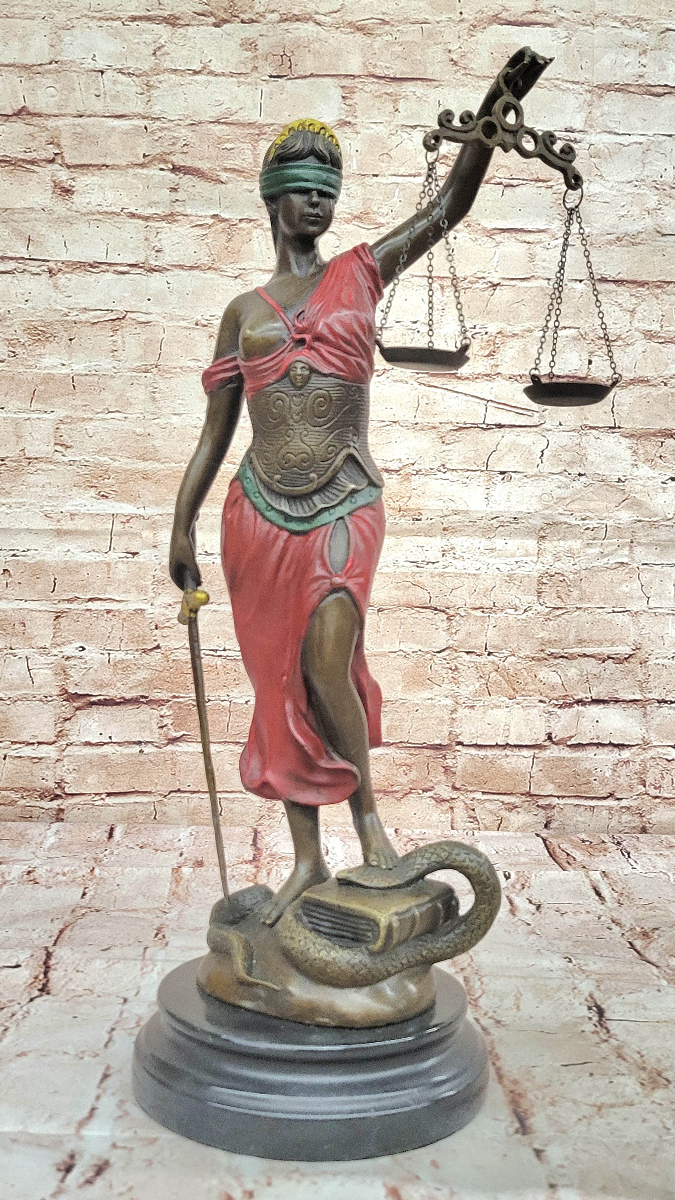 NUDE BRONZE SCALE OF JUSTICE BLIND JUSTICE SCULPTURE STATUE CLASSICAL FIGURINE 18"