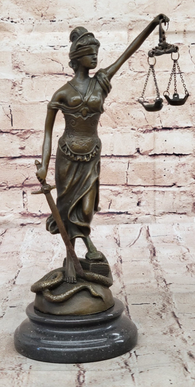 Nude Signed by Mayor Lawyer Gift blind Justice Bronze Sculpture Marble Figure