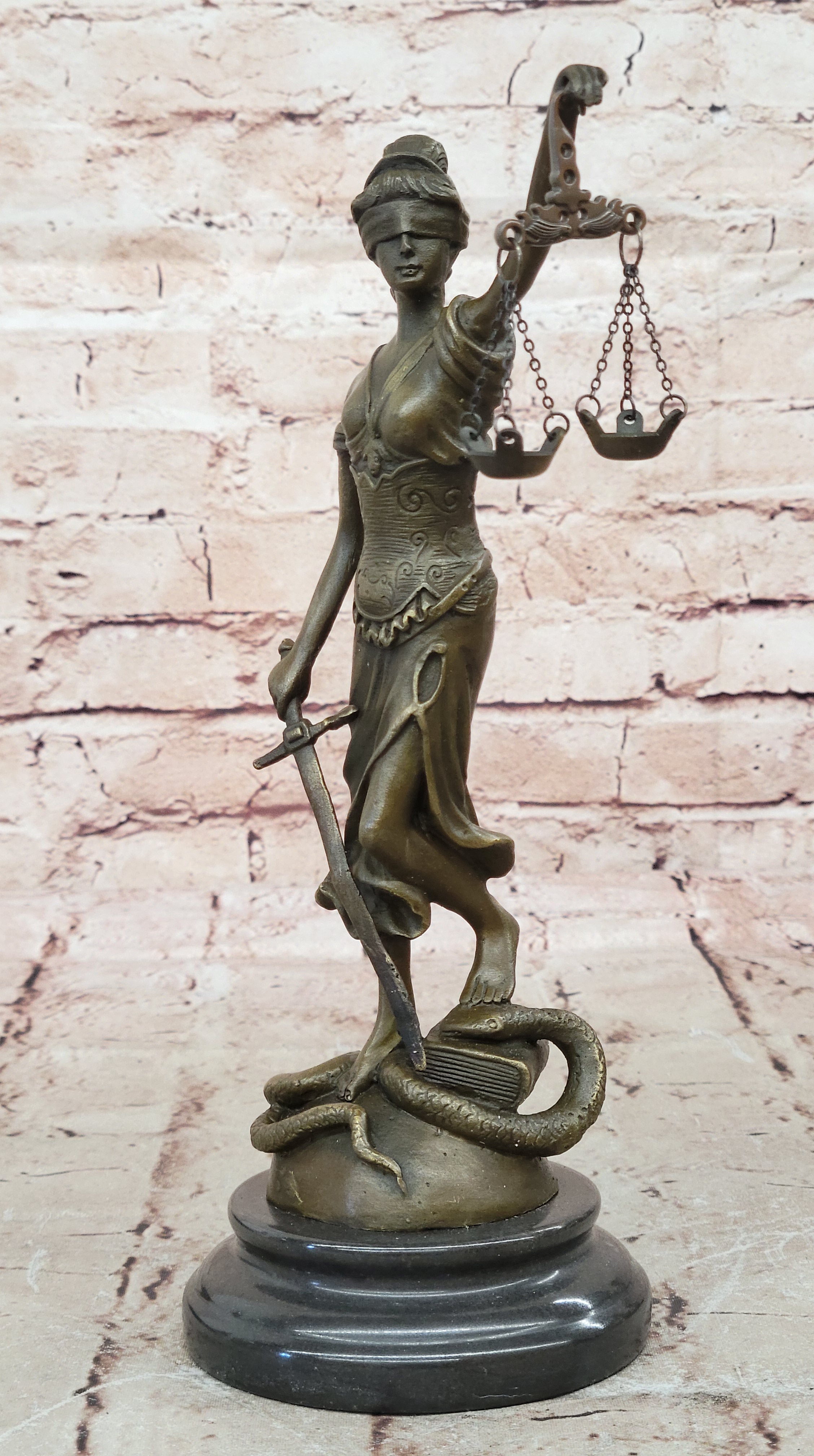 Nude Signed by Mayor Lawyer Gift blind Justice Bronze Sculpture Marble Figure