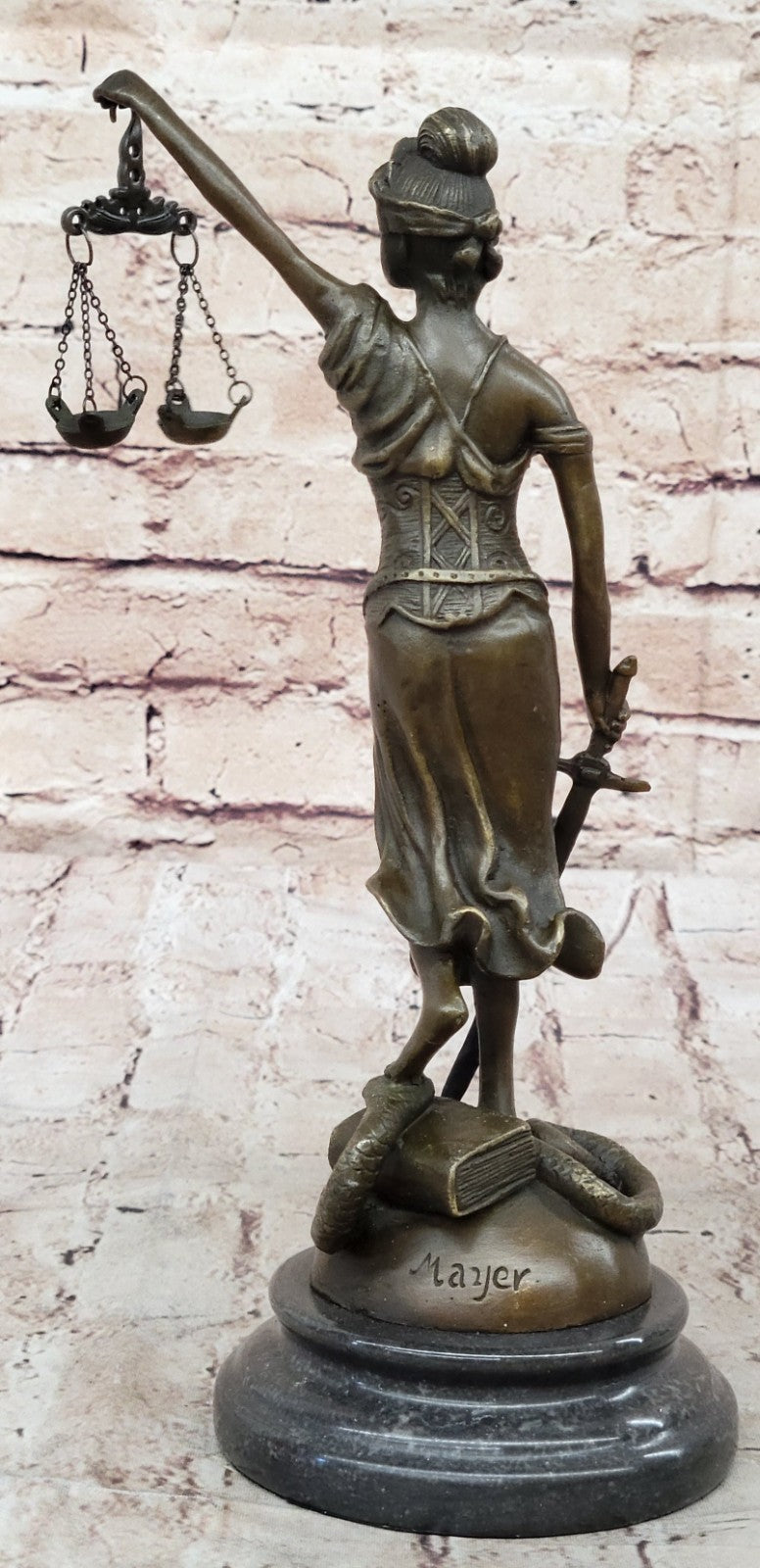 Nude Signed by Mayor Lawyer Gift blind Justice Bronze Sculpture Marble Figure