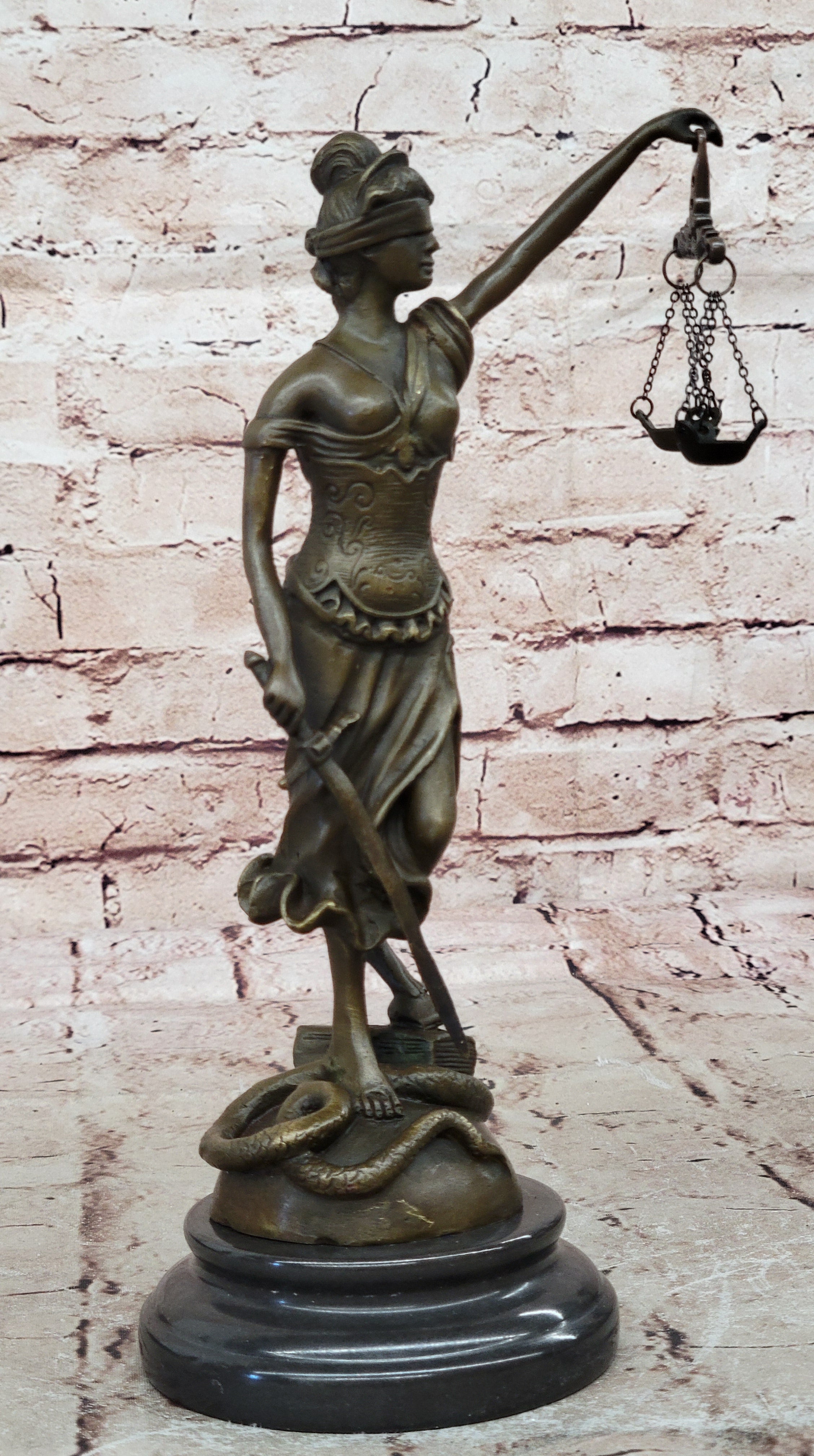 Nude Signed by Mayor Lawyer Gift blind Justice Bronze Sculpture Marble Figure