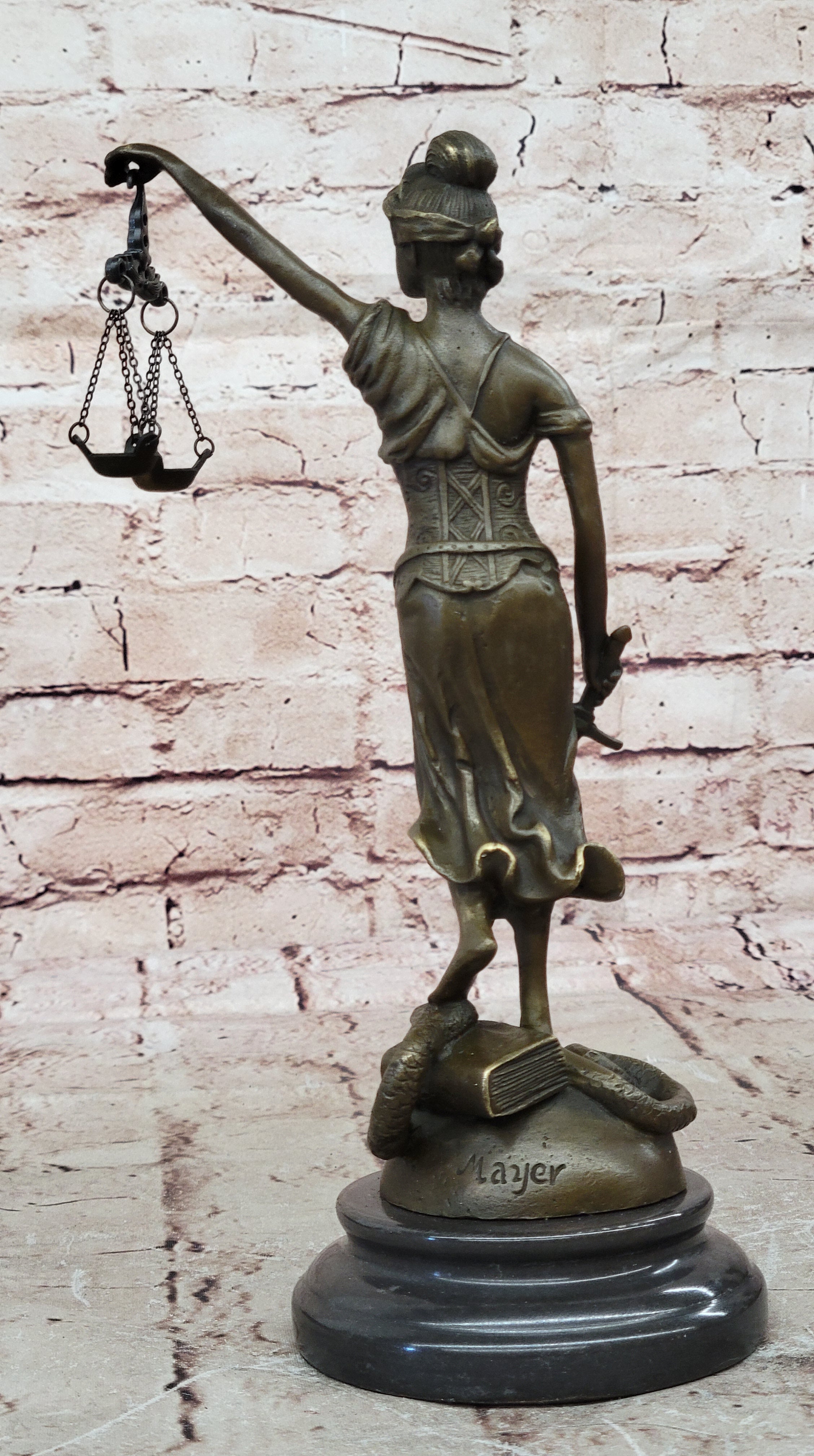 Nude Signed by Mayor Lawyer Gift blind Justice Bronze Sculpture Marble Figure