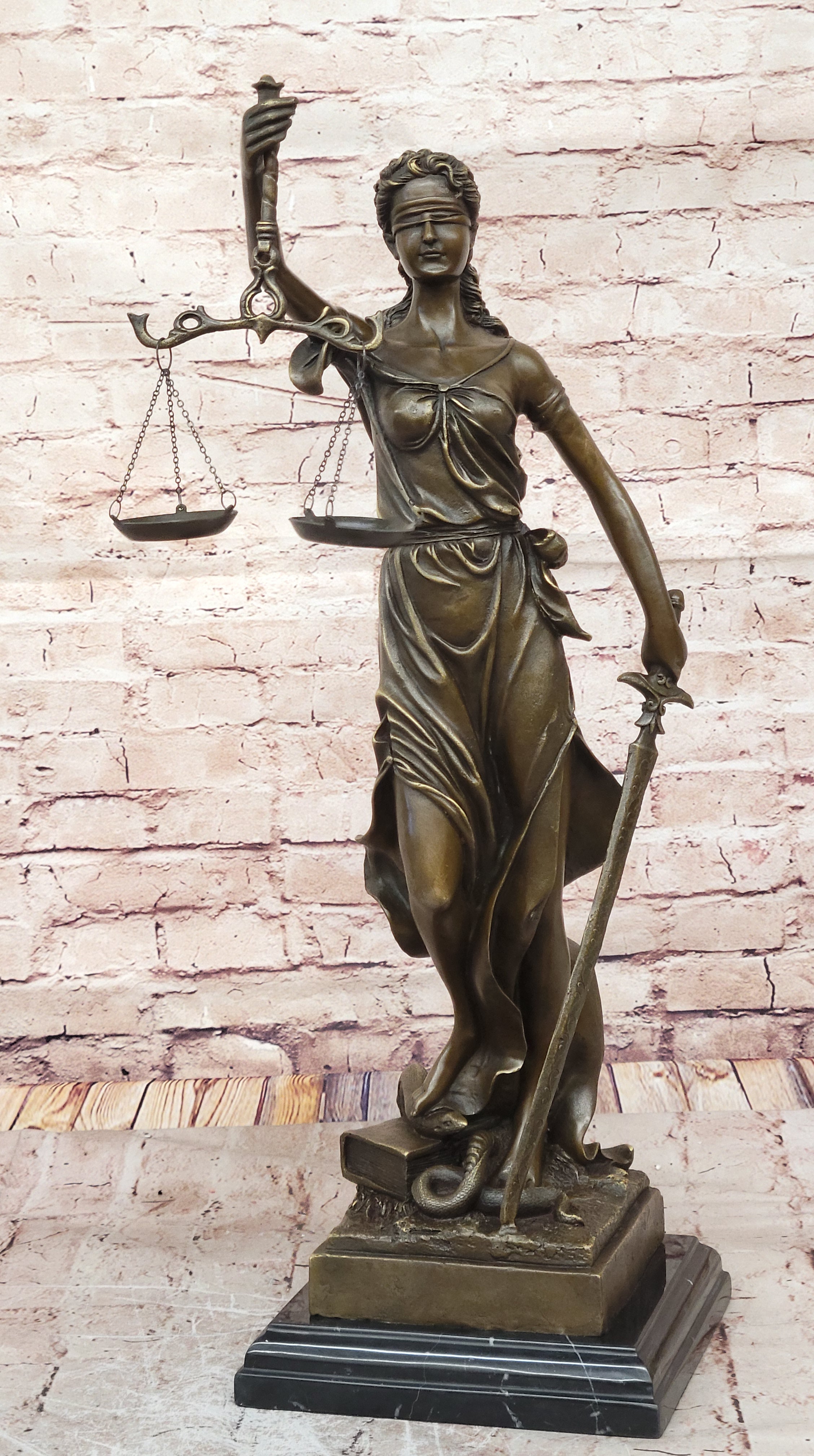 Bronze Sculpture Statue Blind Lady Justice Scales Law Lawyer Attorney Office NR