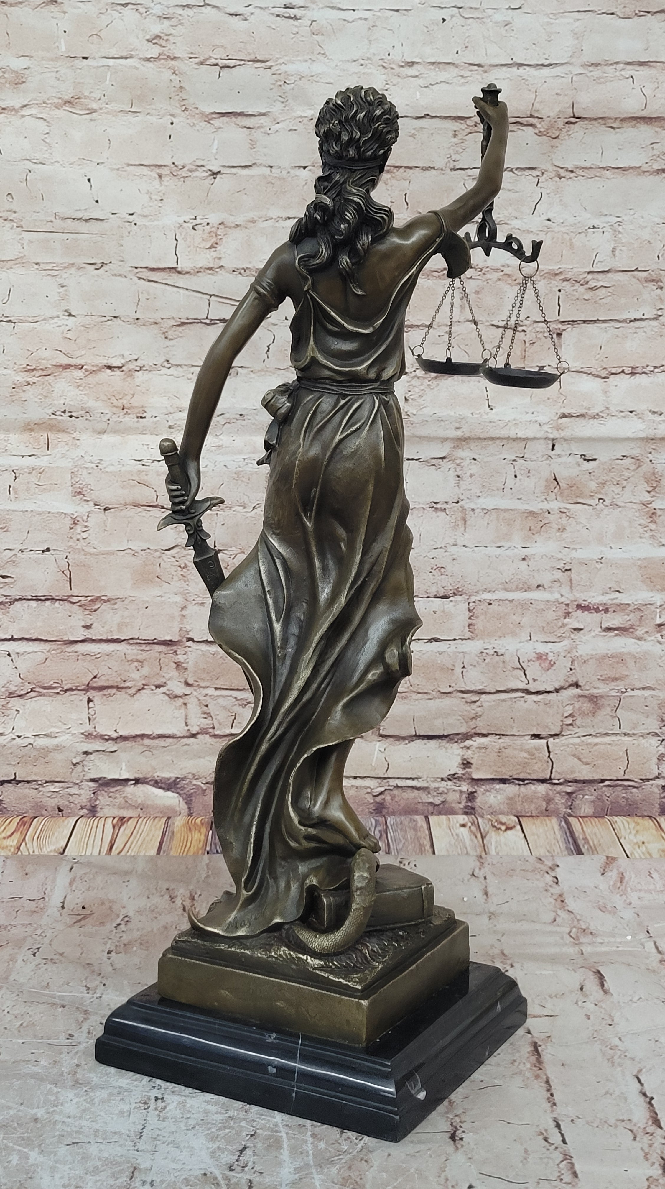 Bronze Sculpture Statue Blind Lady Justice Scales Law Lawyer Attorney Office NR