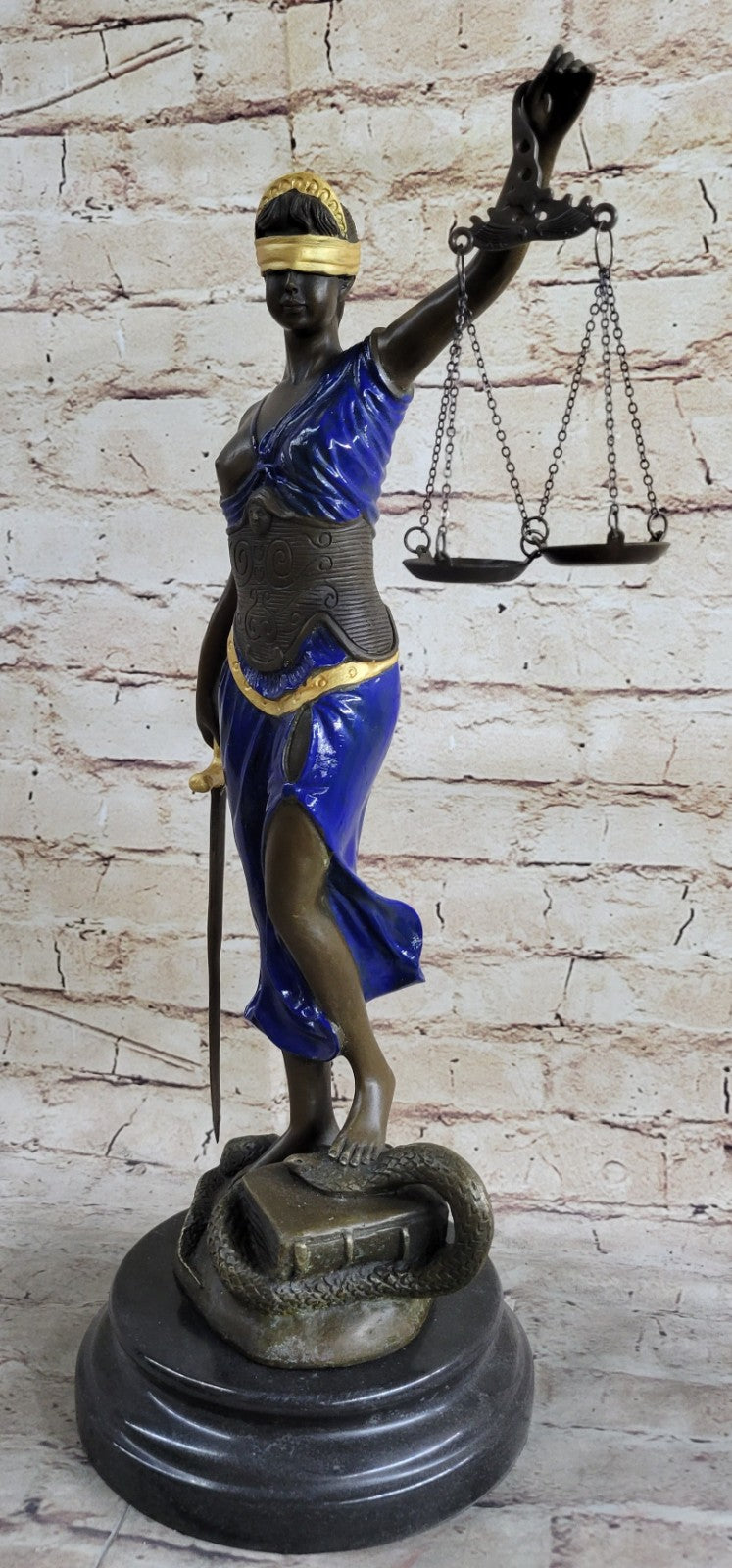 Bronze Sculpture Multi Color Patina Blind Justice Lawyer Judge Nude Figurine Art