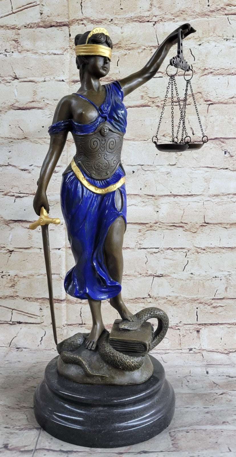 Bronze Sculpture Multi Color Patina Blind Justice Lawyer Judge Nude Figurine Art