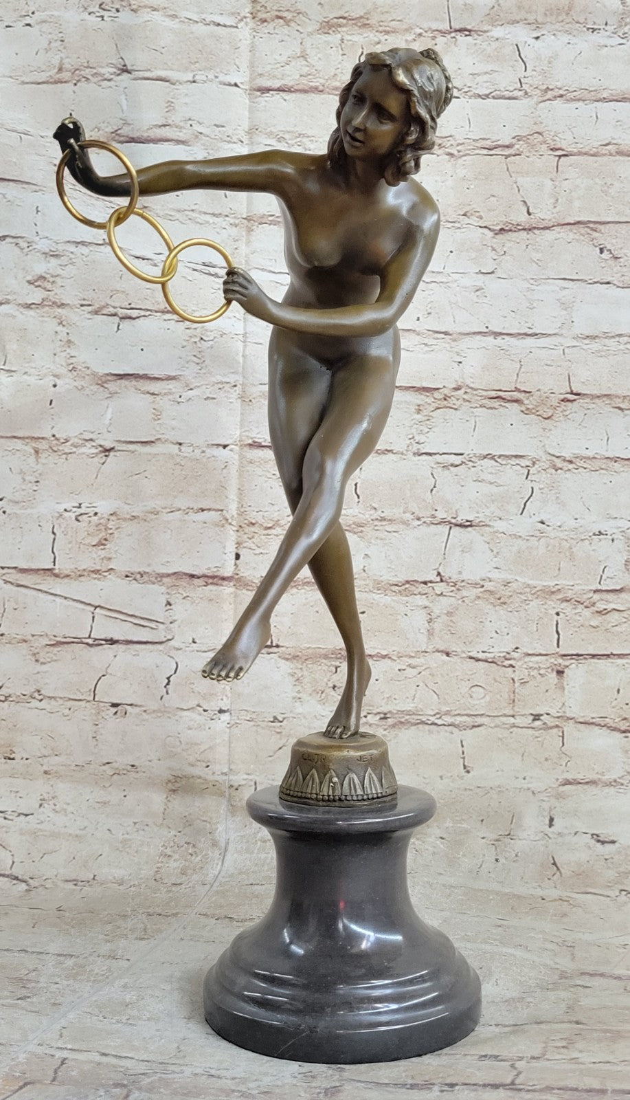 Nude Girl Bronze Statue – Erotic Athletic Sensual Classical Figure on Marble Base