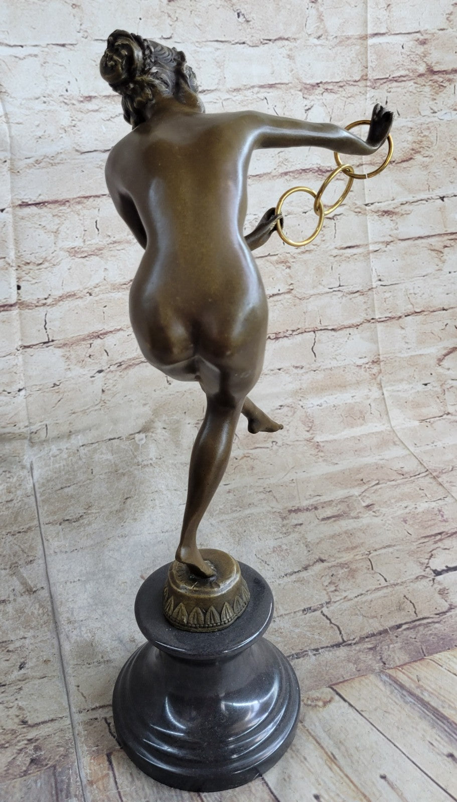 Nude Girl Bronze Statue – Erotic Athletic Sensual Classical Figure on Marble Base