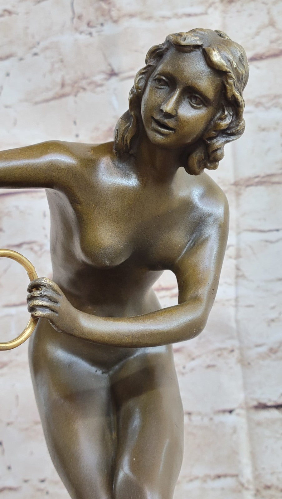 Nude Girl Bronze Statue – Erotic Athletic Sensual Classical Figure on Marble Base