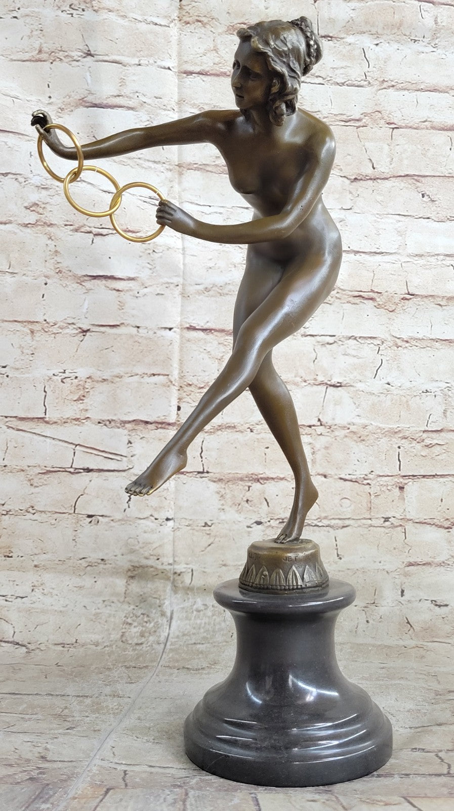 Nude Girl Erotic Athletic Sensual Elegant Bronze Marble Statue Classical Figure