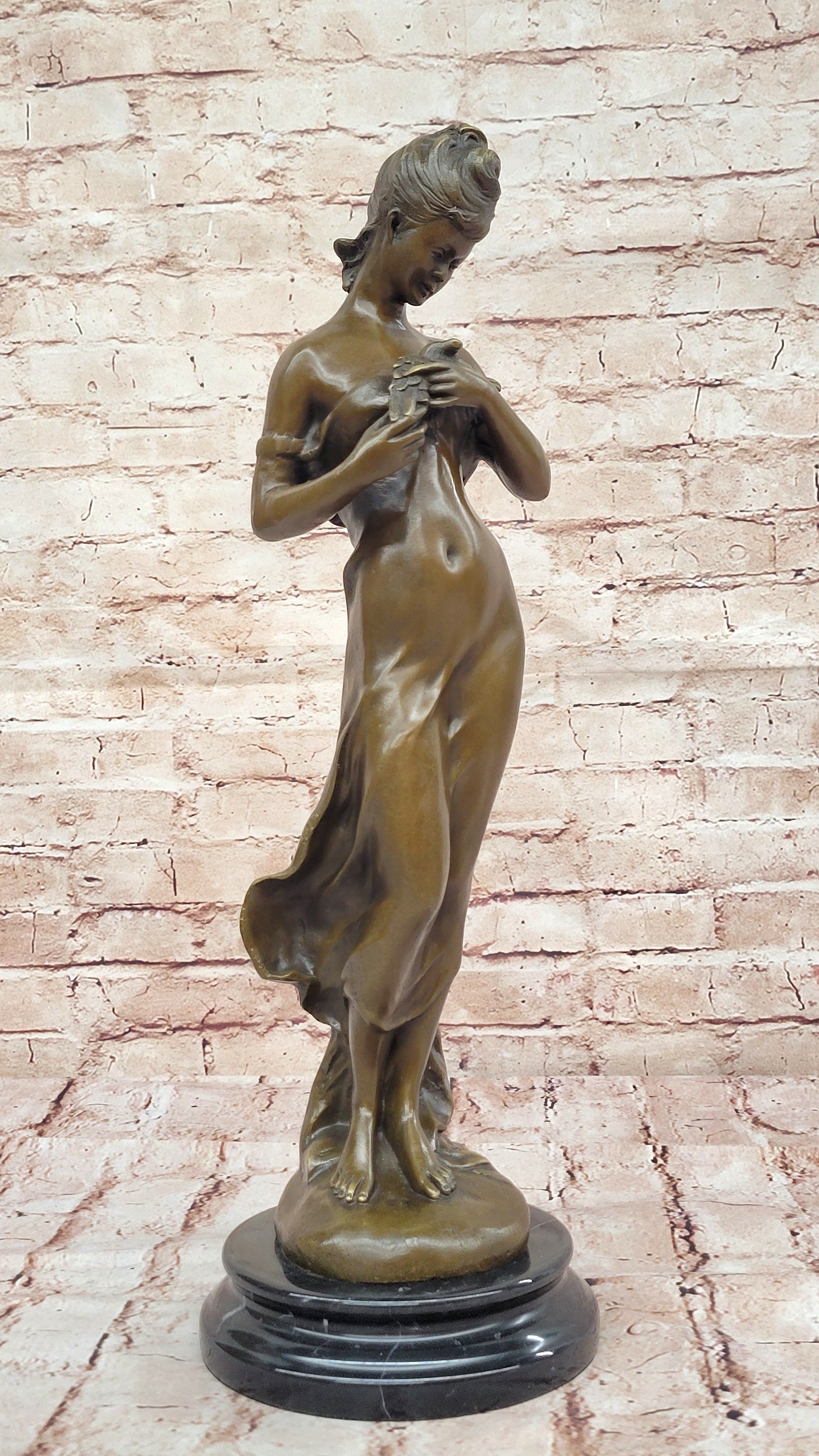 Nude Genuine Solid bronze Sculpture SALE Bird W/ Woman by Jean Patoue