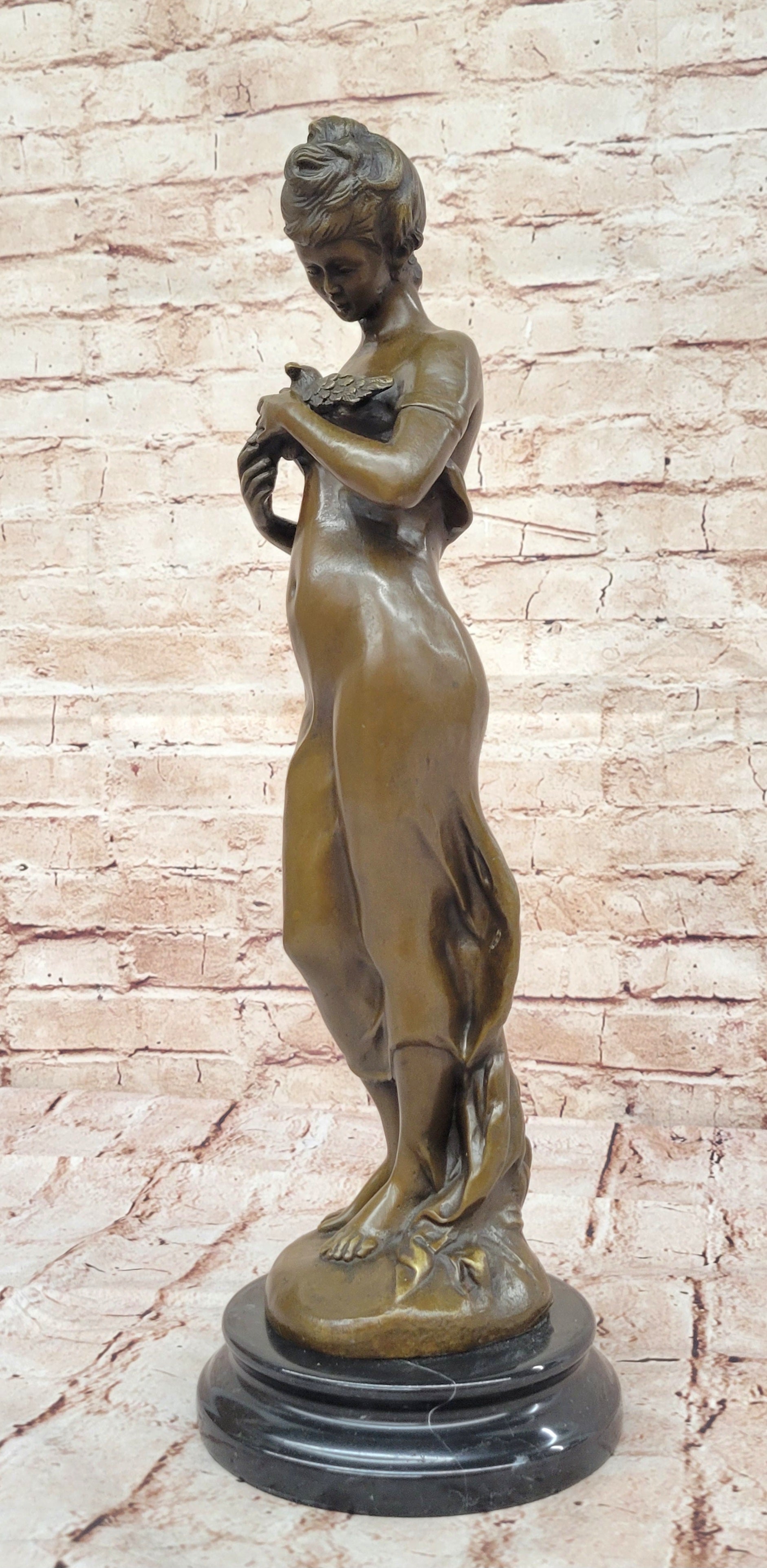 Nude Genuine Solid bronze Sculpture SALE Bird W/ Woman by Jean Patoue