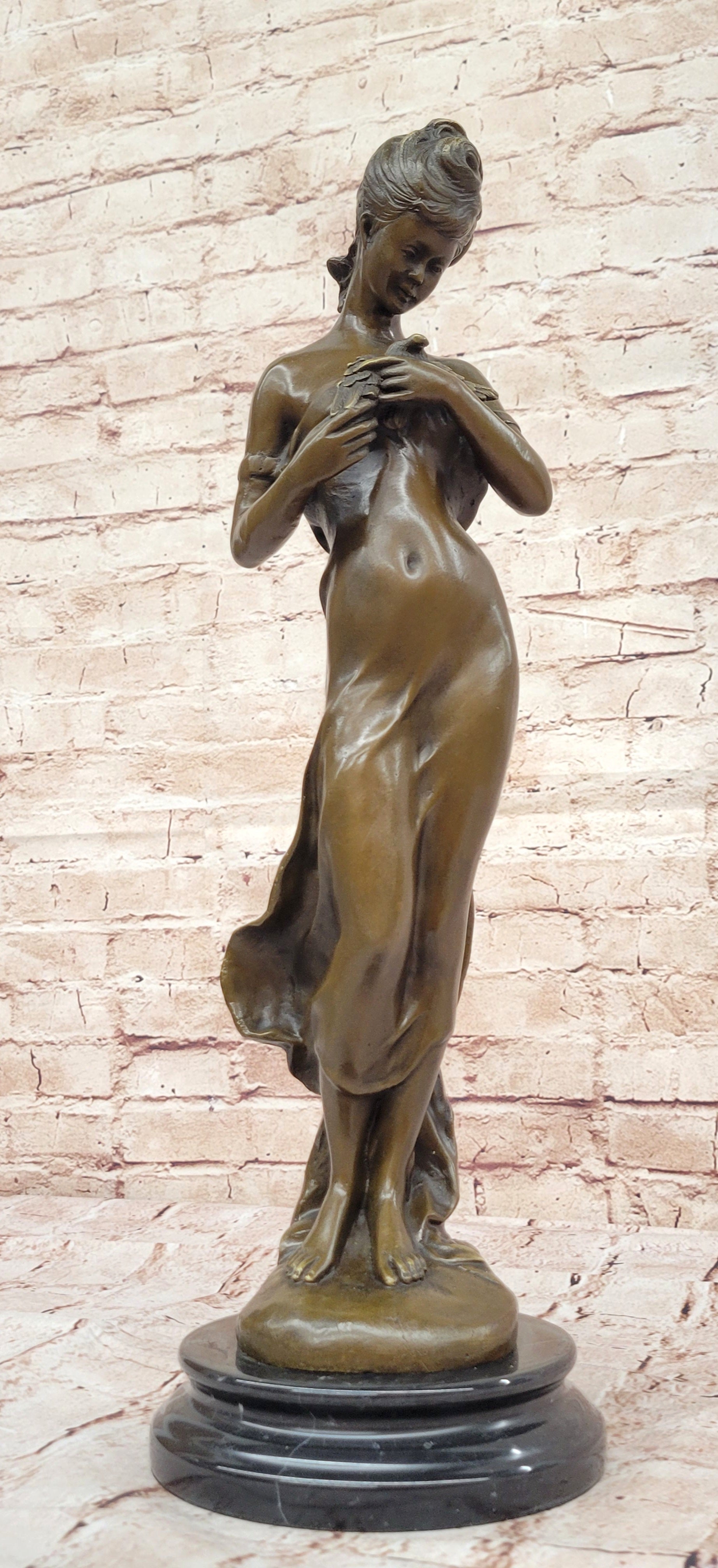 Nude Genuine Solid bronze Sculpture SALE Bird W/ Woman by Jean Patoue