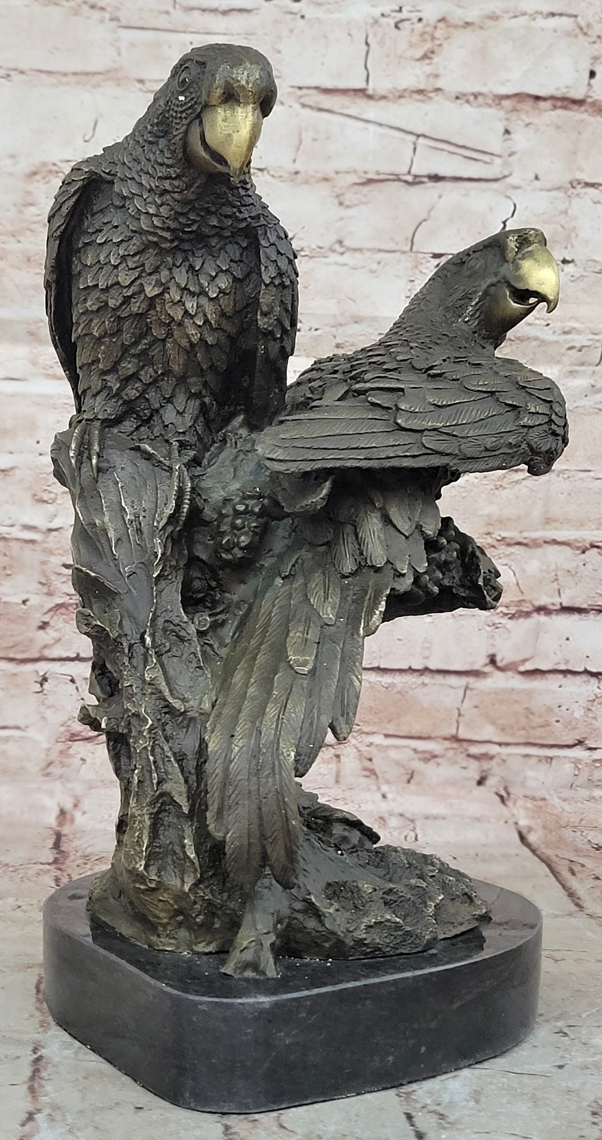 Handcrafted bronze sculpture SALE Parrots Brazilian Two Milo Original Signed dec