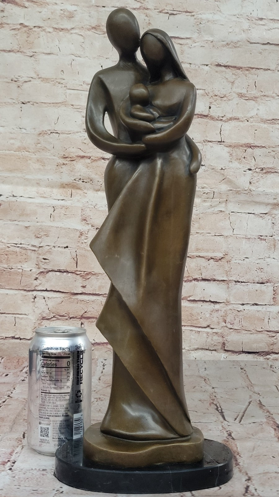 Bronze Sculpture Modern Art Signed Original Male And Female Holding Baby Figurin