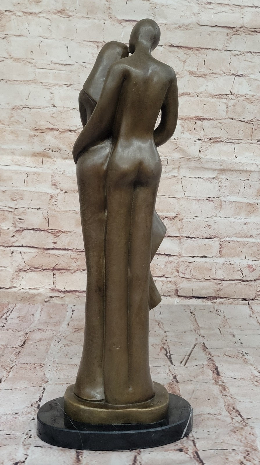 Bronze Sculpture Modern Art Signed Original Male And Female Holding Baby Figurin