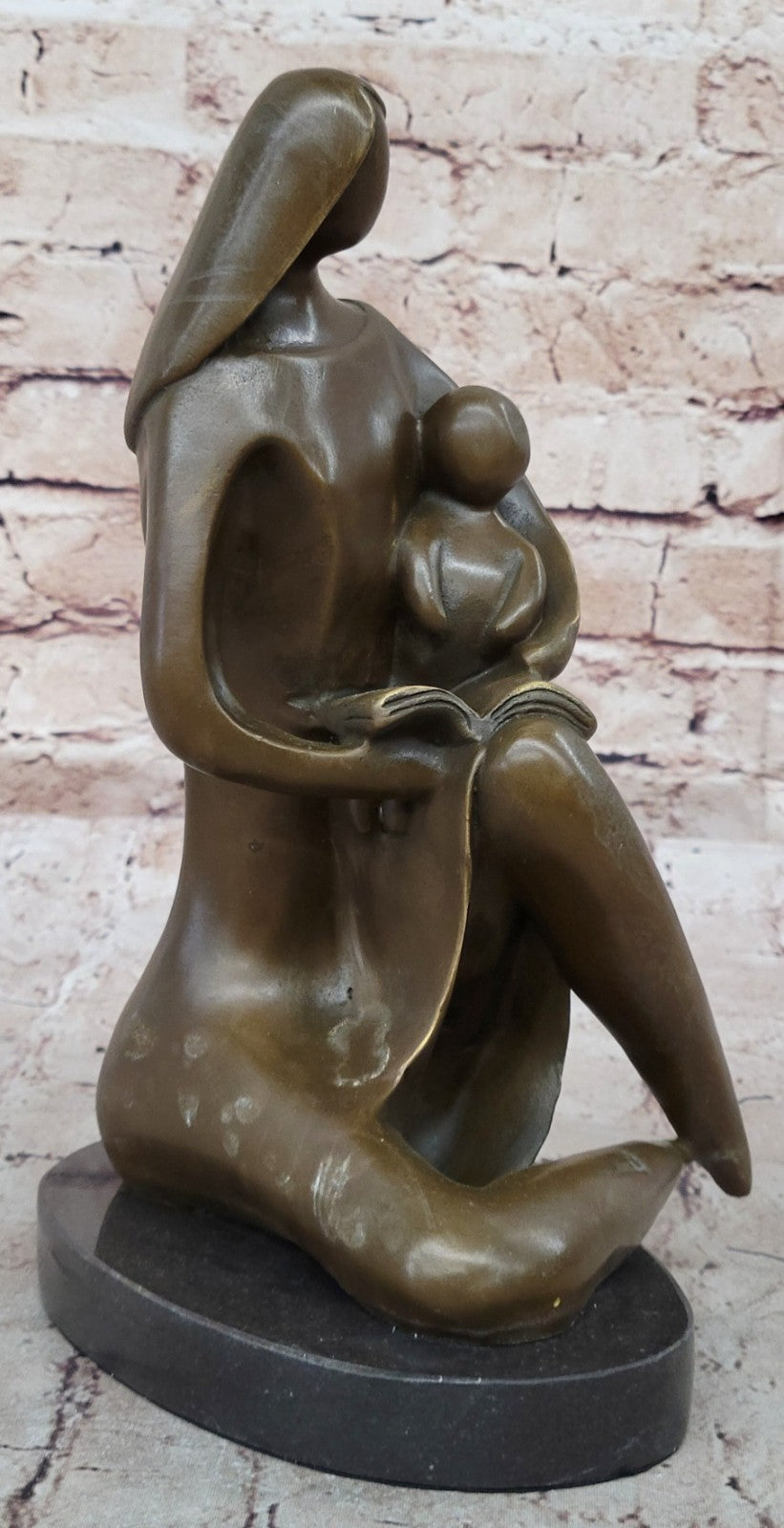 Handcrafted bronze sculpture SALE Children Kid Her To Reading Mother Art
