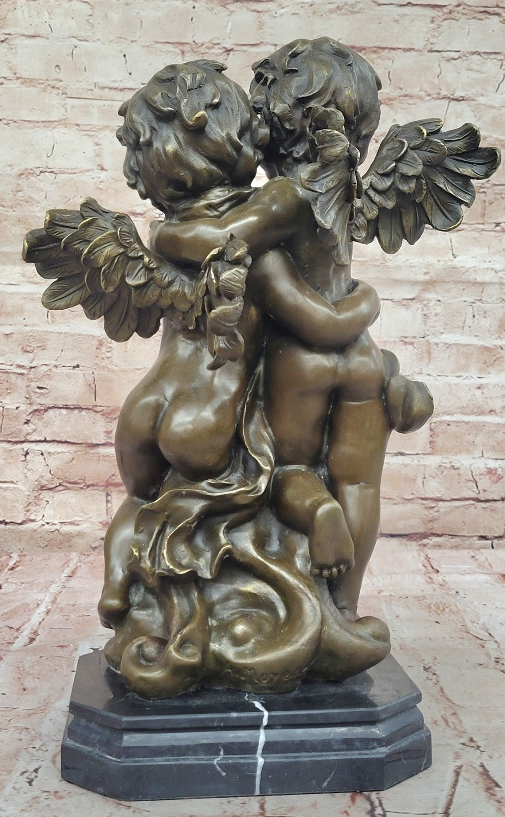 Angelic Serenity: Genuine Bronze Statue of Twin Brothers Puti by Moreau