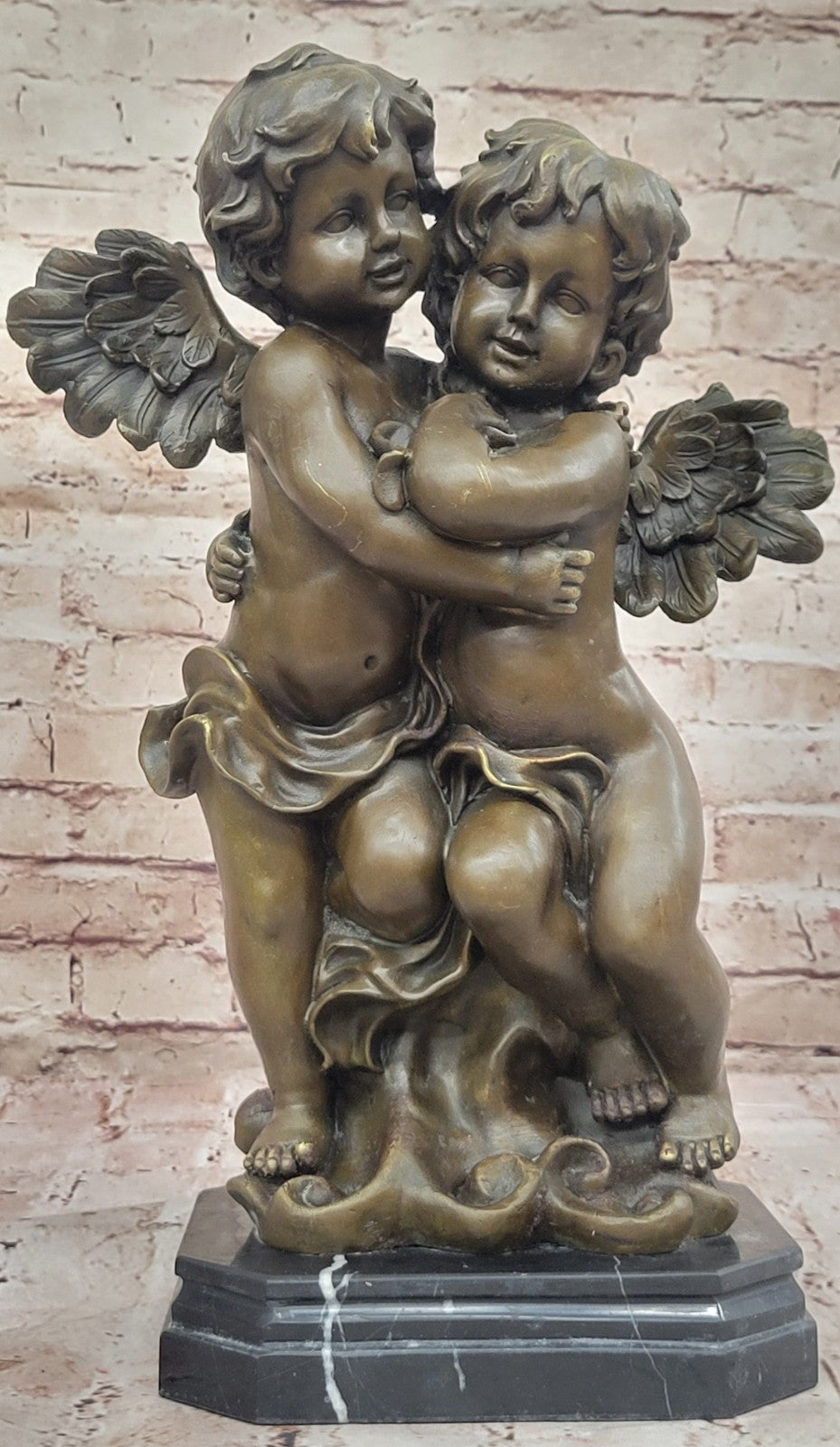 Angelic Serenity: Genuine Bronze Statue of Twin Brothers Puti by Moreau