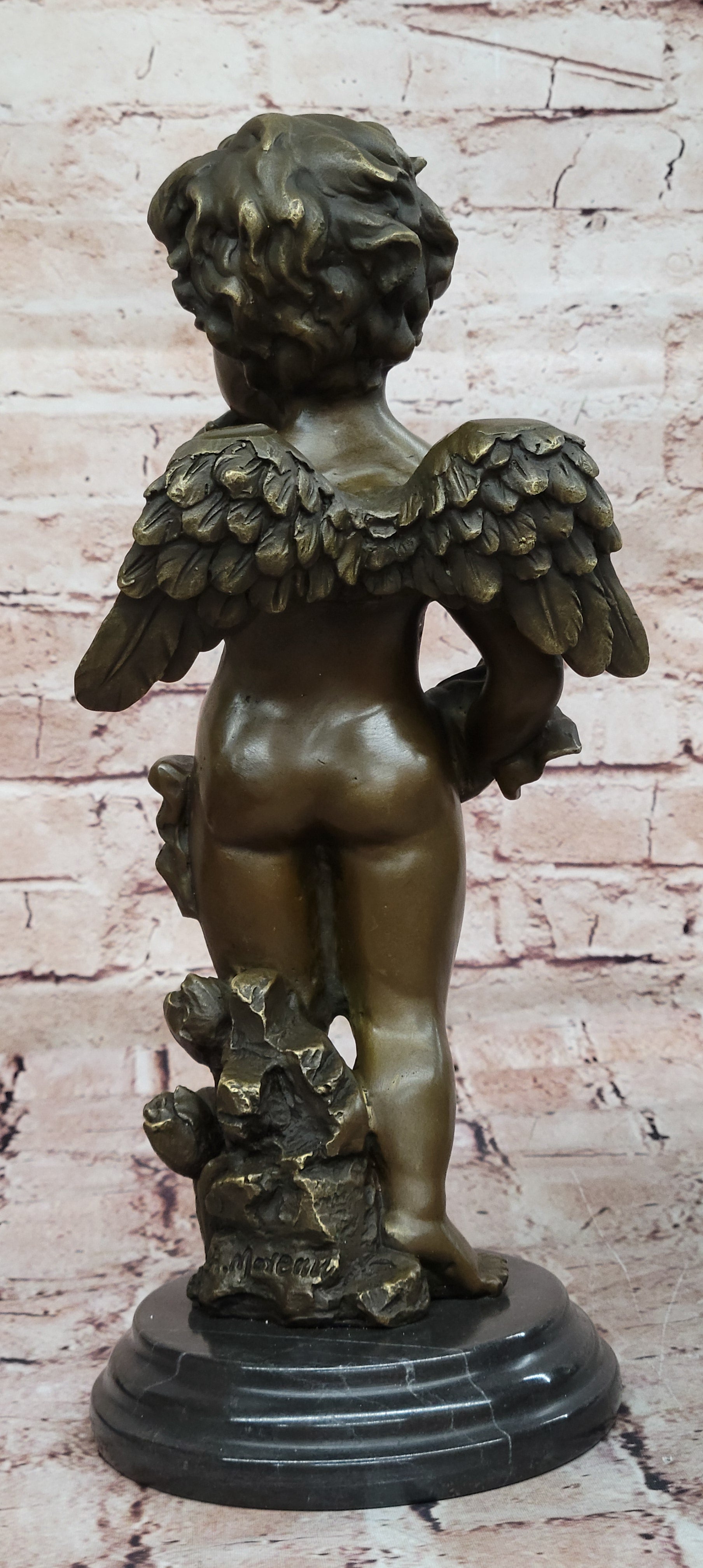 French Putti Cherub Gilt Bronze with Wings/Gift Nouveau Lost Wax Figurine Figure