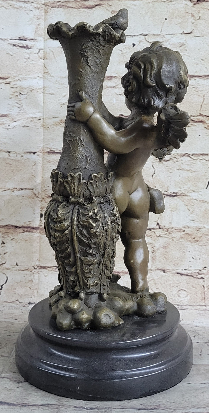 VINTAGE BRONZE PARLOR STATUE 12" STANDING CHERUB, PUTTI, CHILD GIFT