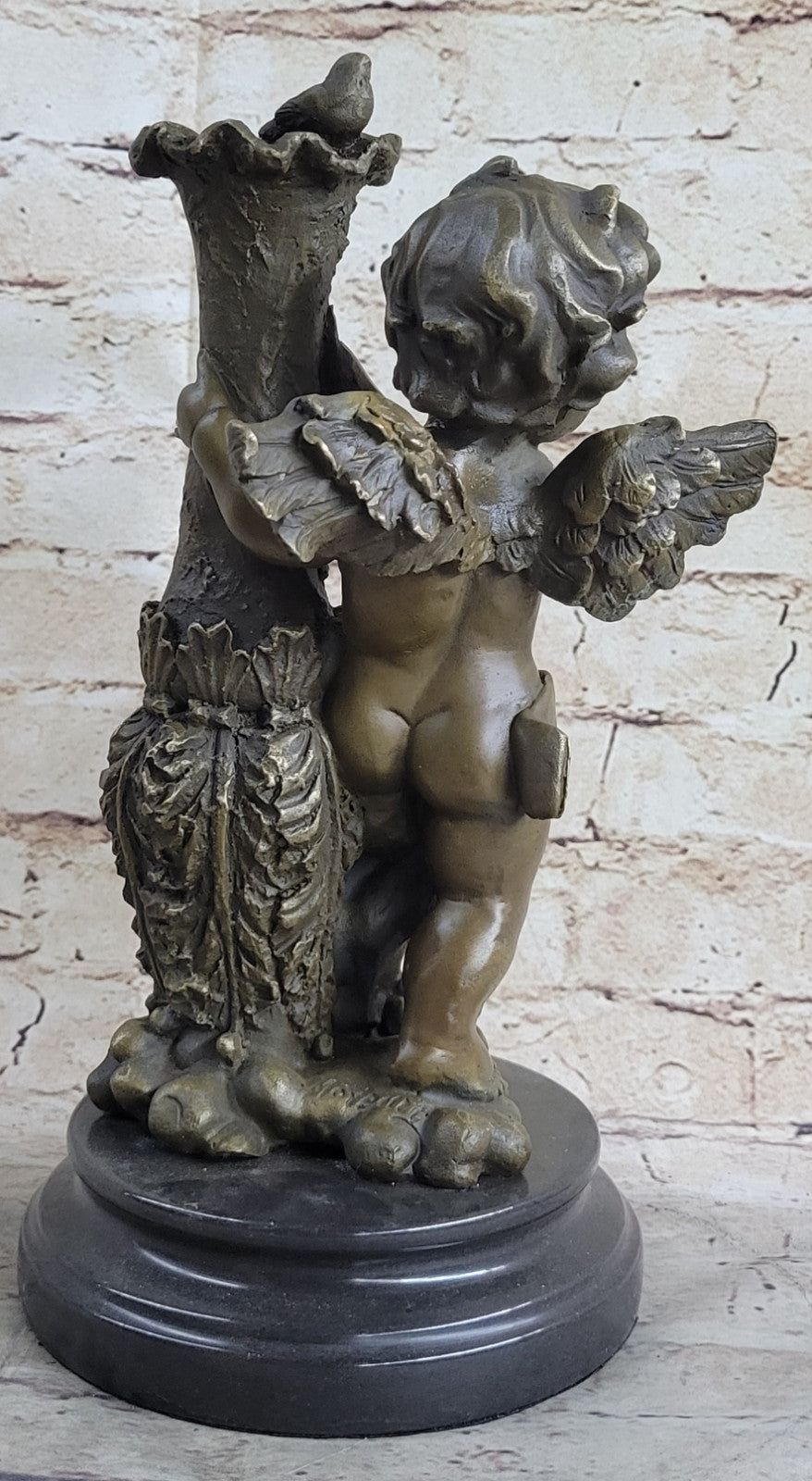 VINTAGE BRONZE PARLOR STATUE 12" STANDING CHERUB, PUTTI, CHILD GIFT