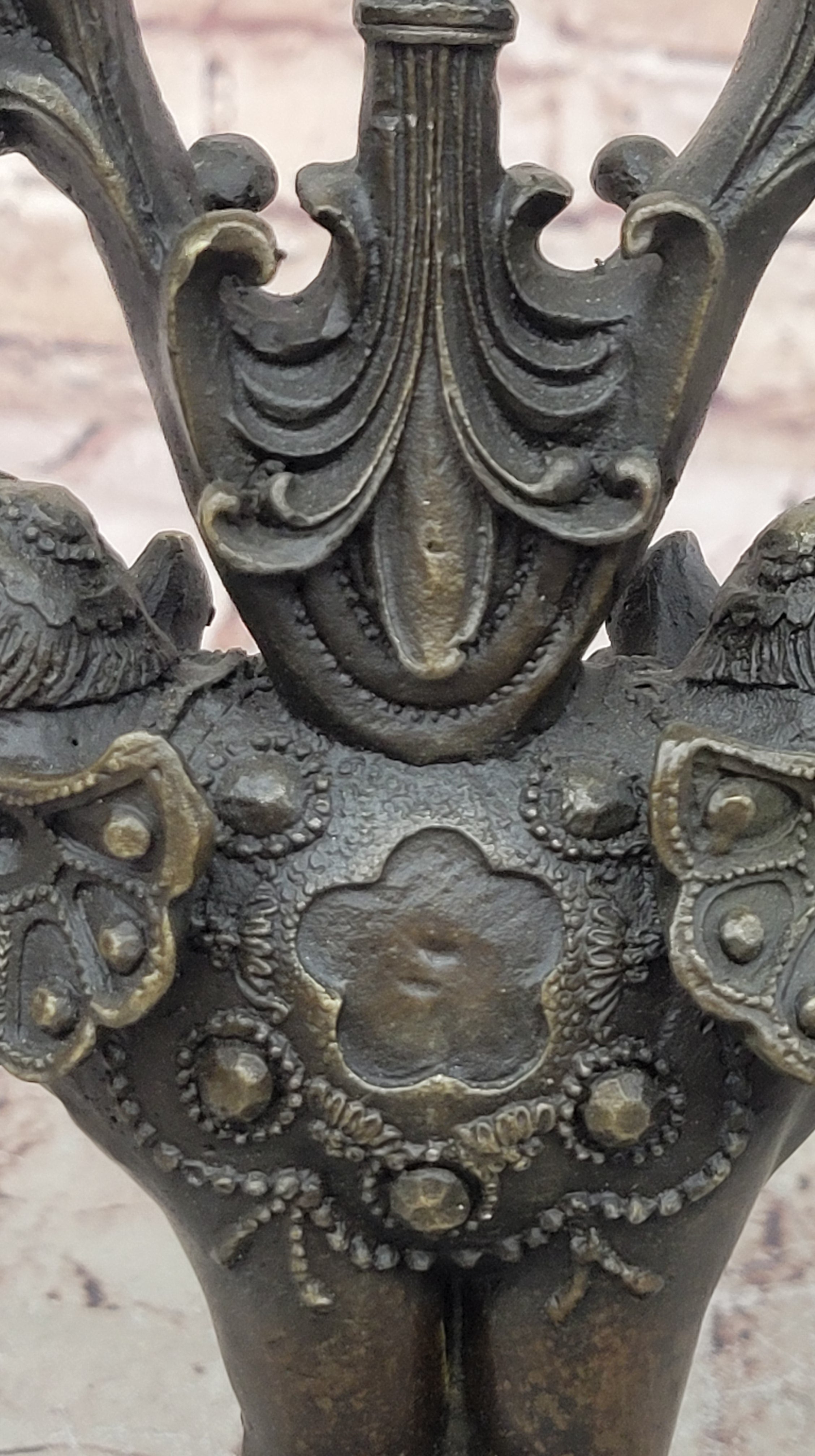 Two Headed Elephant Candle Holder Bronze Sculpture Marble Statue Figurine Figure