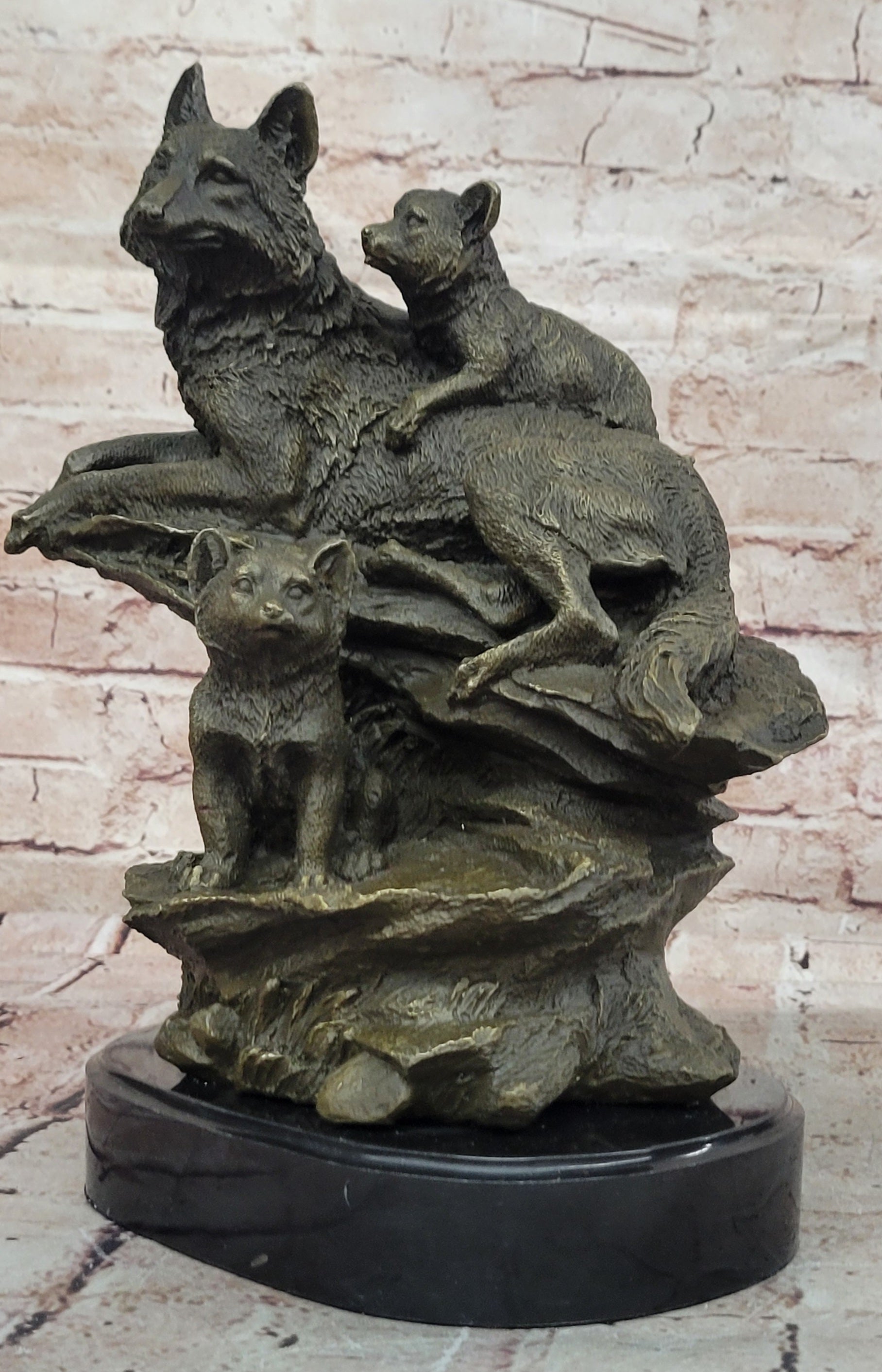 Art Deco Signed by French artist Barye German Shepard Family Dogs Bronze Sculpture