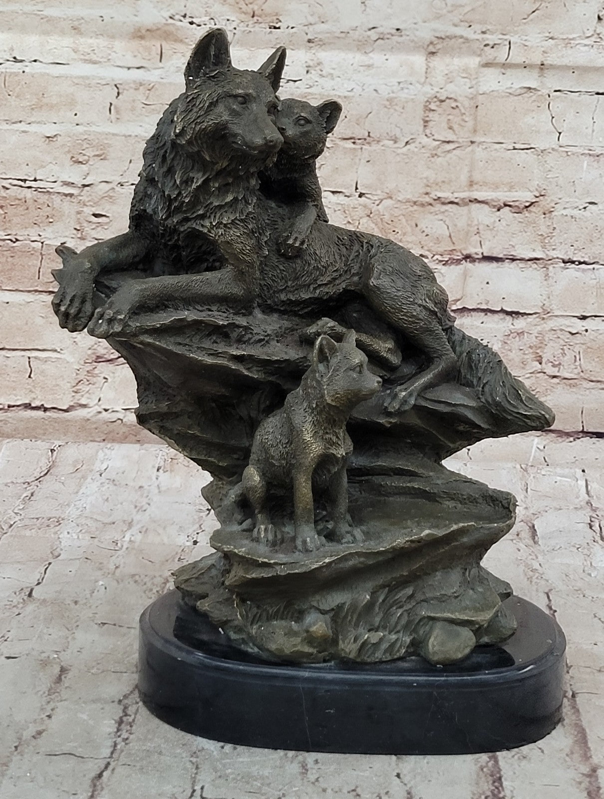Art Deco Signed by French artist Barye German Shepard Family Dogs Bronze Sculpture
