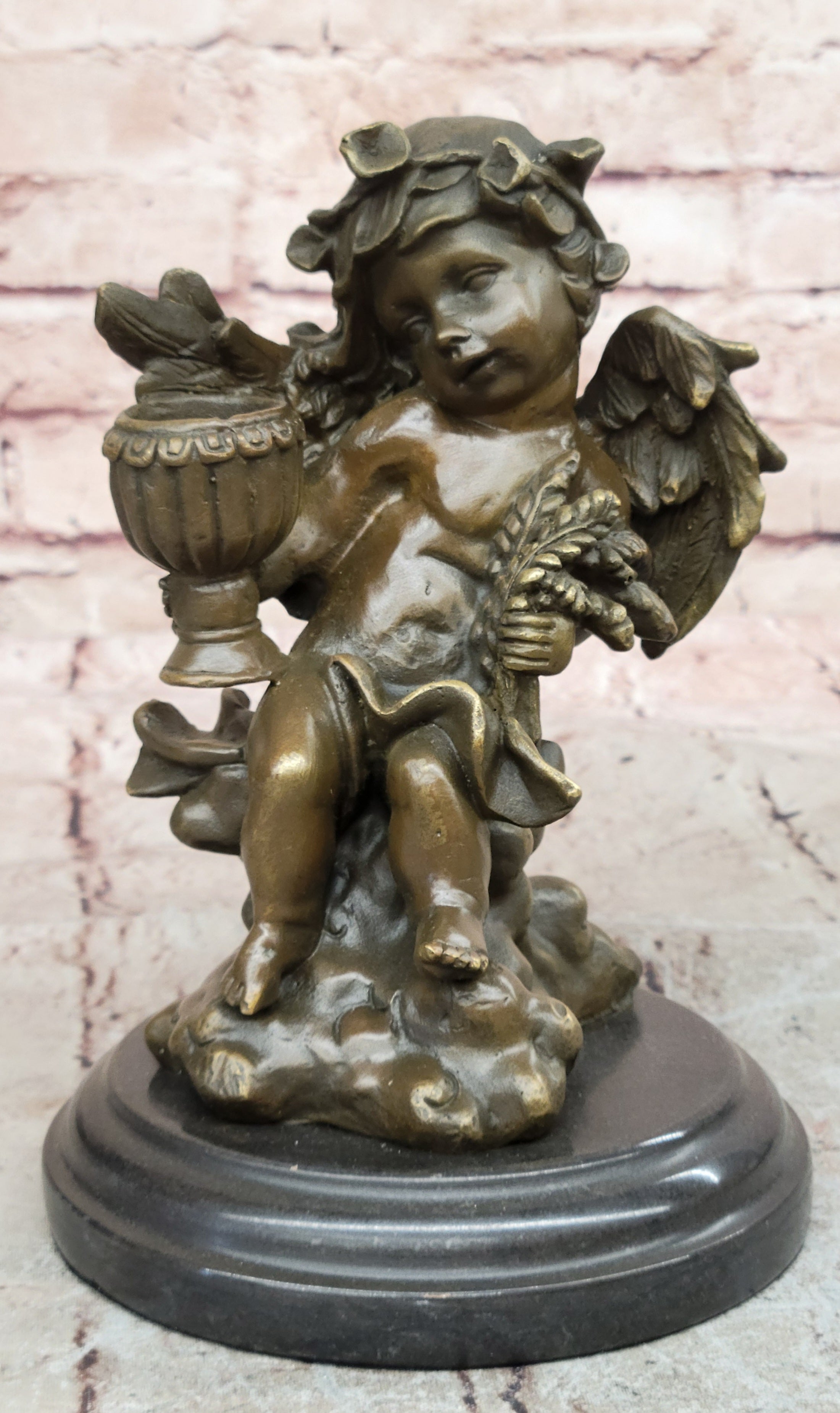 Signed Moreau French Artist Baby Angel Bookend Book end Bronze Sculpture