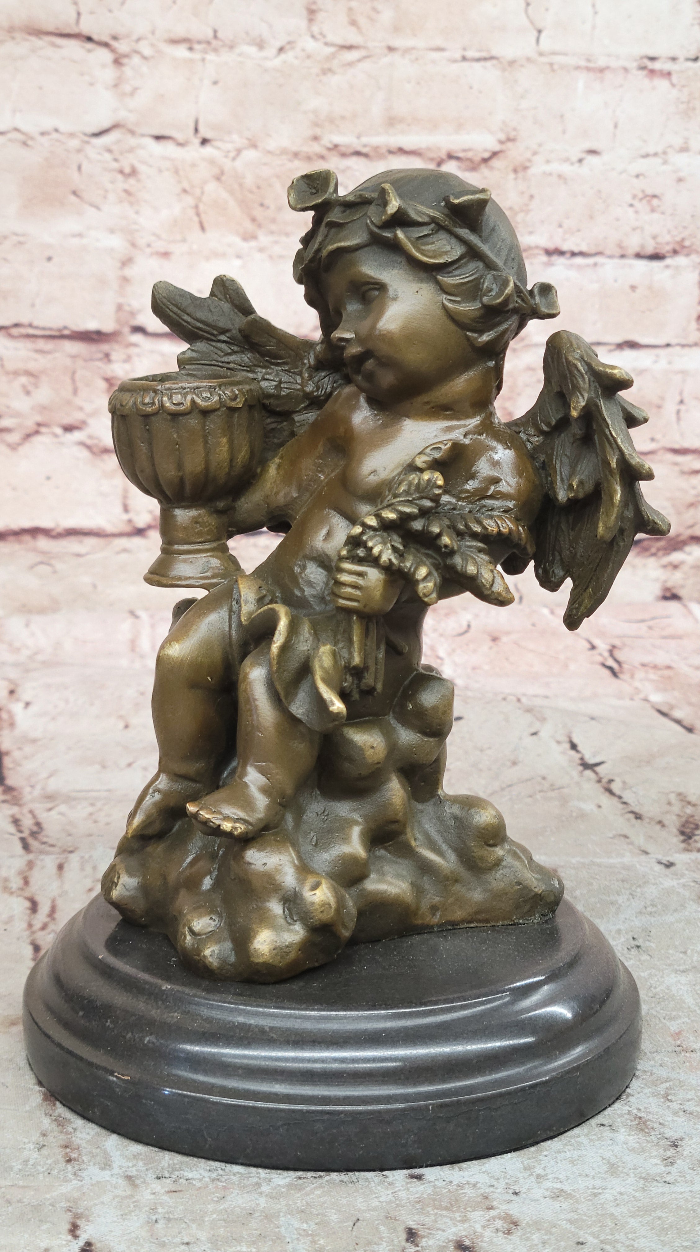 Signed Moreau French Artist Baby Angel Bookend Book end Bronze Sculpture