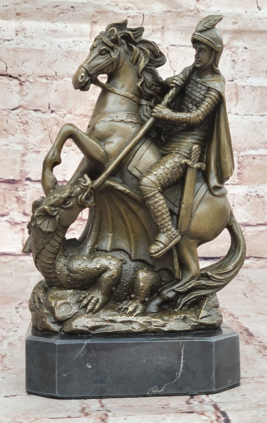 Handcrafted bronze sculpture SALE Catho Saint Military Slayer Dragon George St