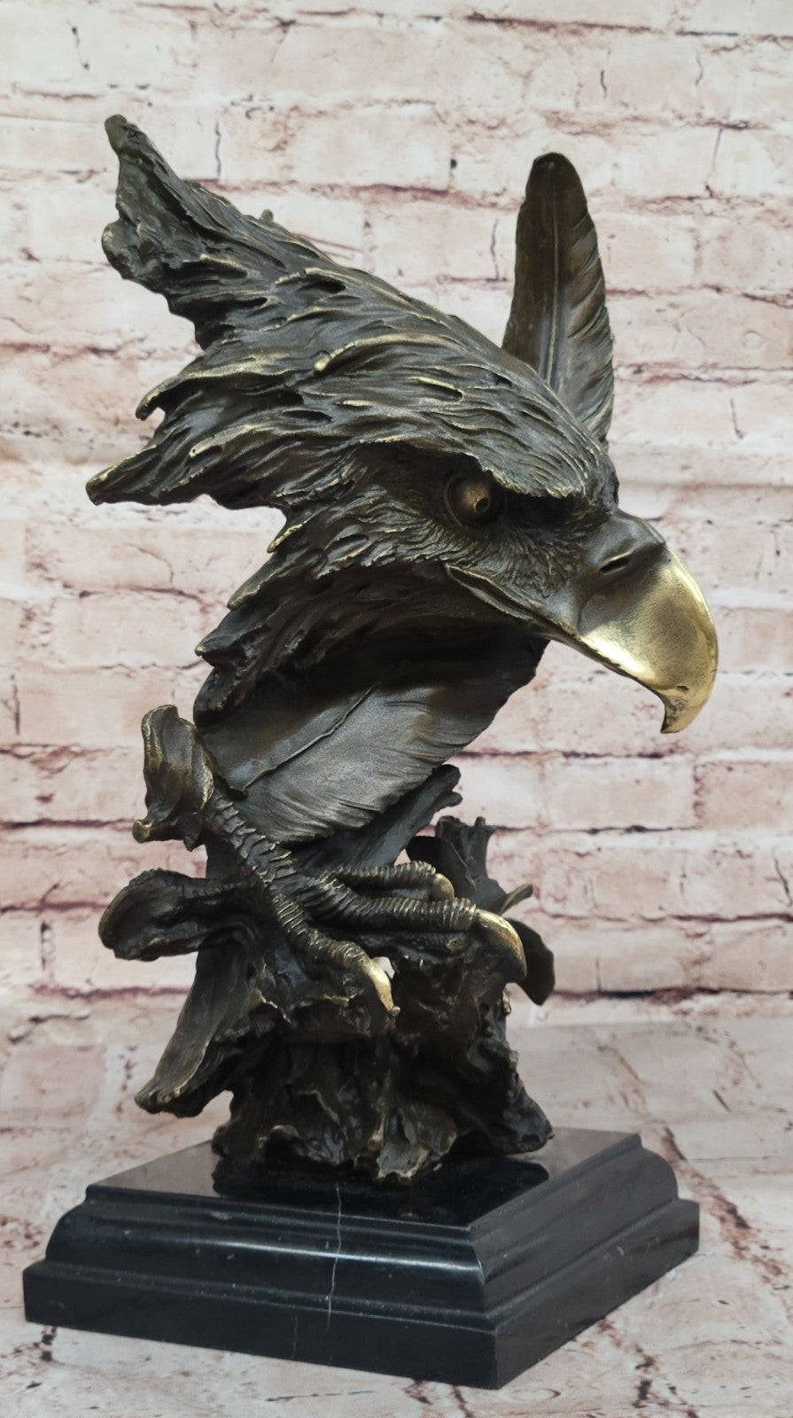 Detailed Rare Eagle Marble Sculpture Bust Bronze Head Collectible Art Deco Sale