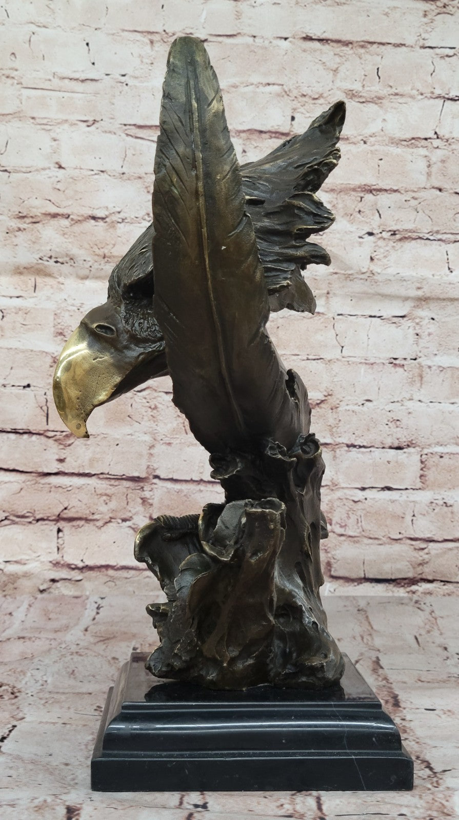 Detailed Rare Eagle Marble Sculpture Bust Bronze Head Collectible Art Deco Sale