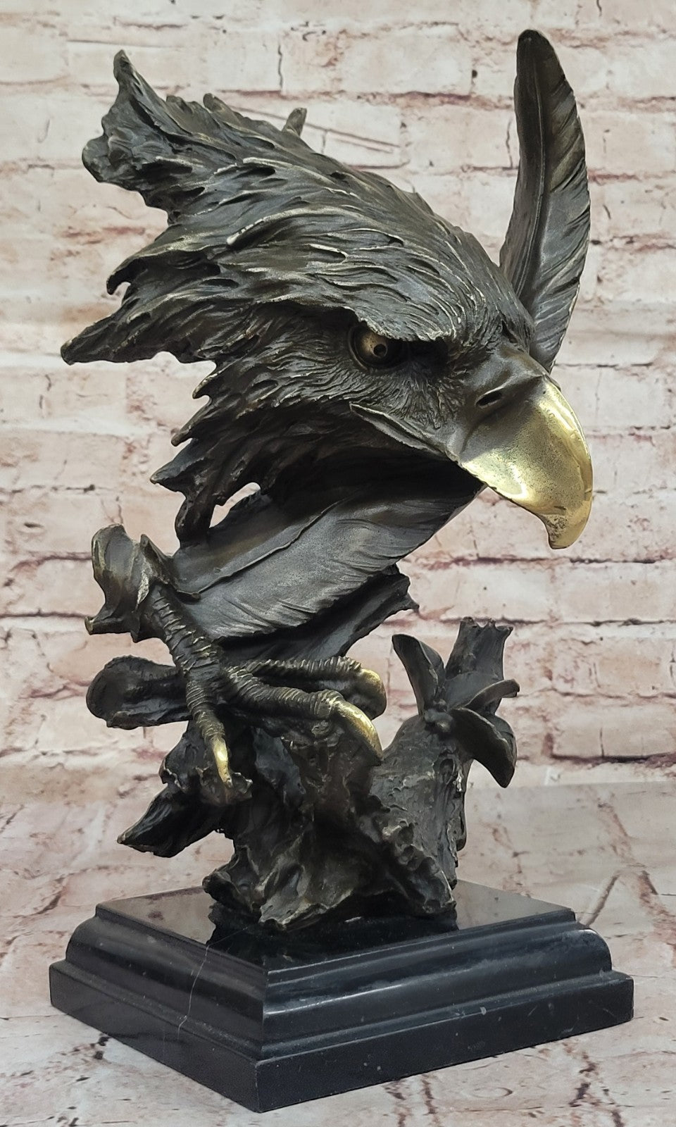 Detailed Rare Eagle Marble Sculpture Bust Bronze Head Collectible Art Deco Sale