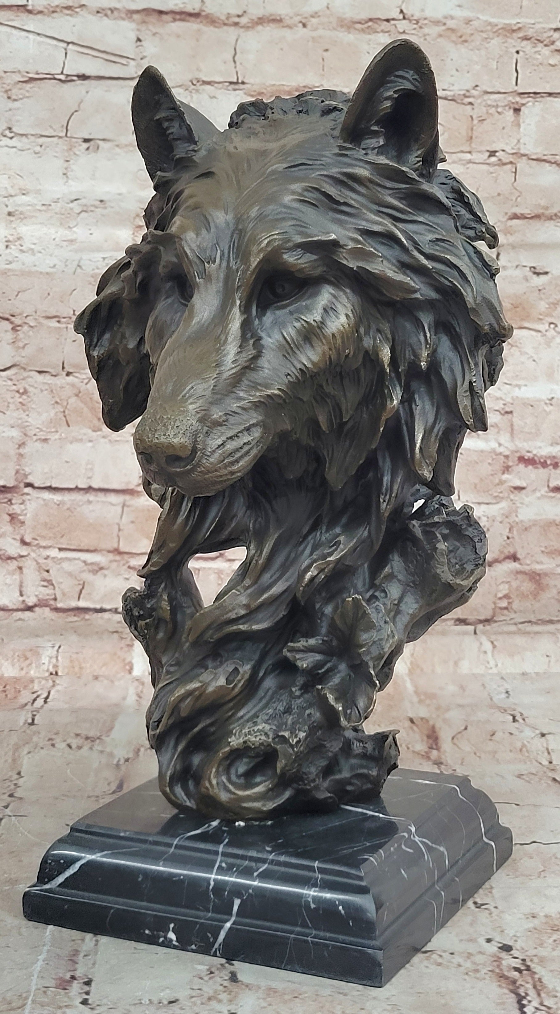 Hand Made Sculpture Bronze Statue Animal Extra Large Bugatti Howling Wolf Figure