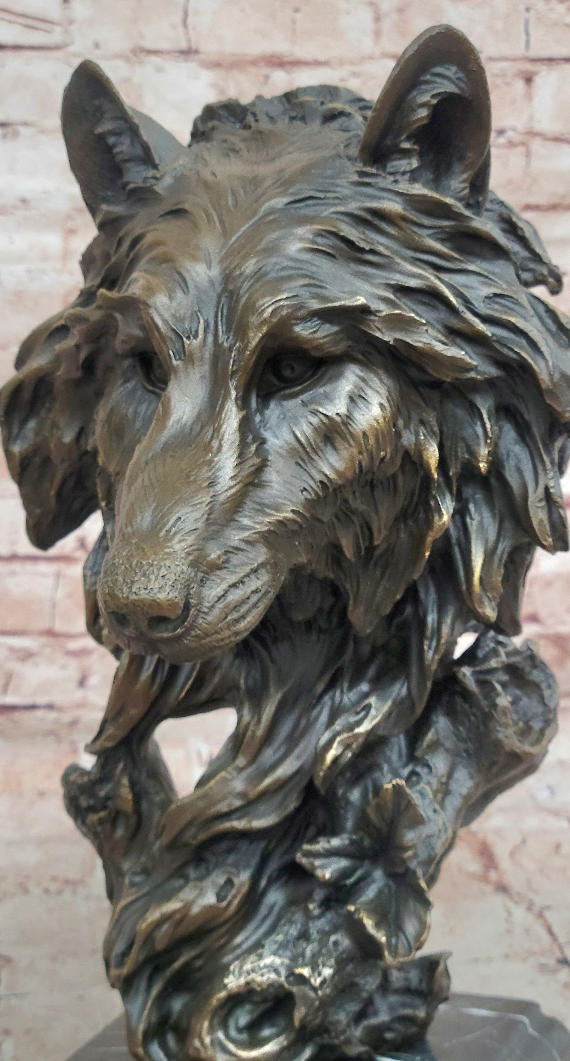 Hand Made Sculpture Bronze Statue Animal Extra Large Bugatti Howling Wolf Figure