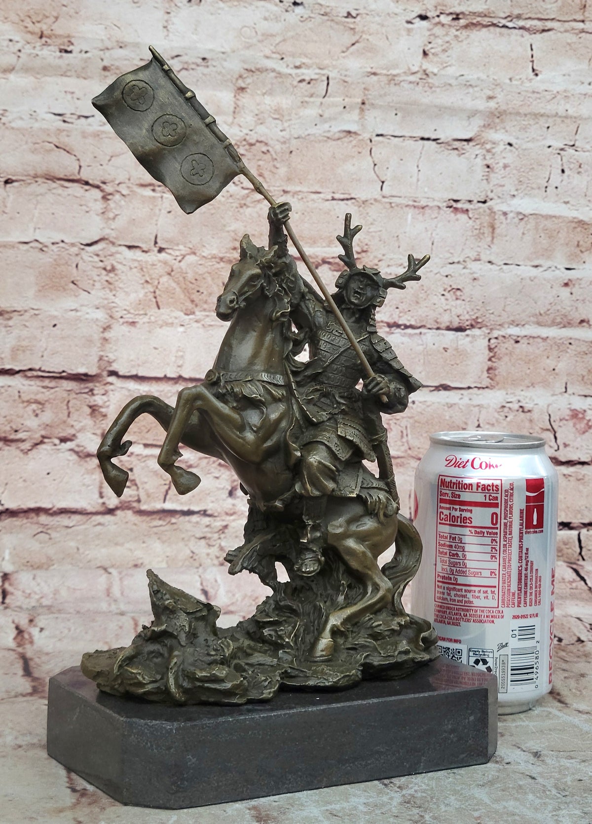 Hot Cast Viking Warrior on Horse with a Flag Bronze Sculpture Statue Figurine