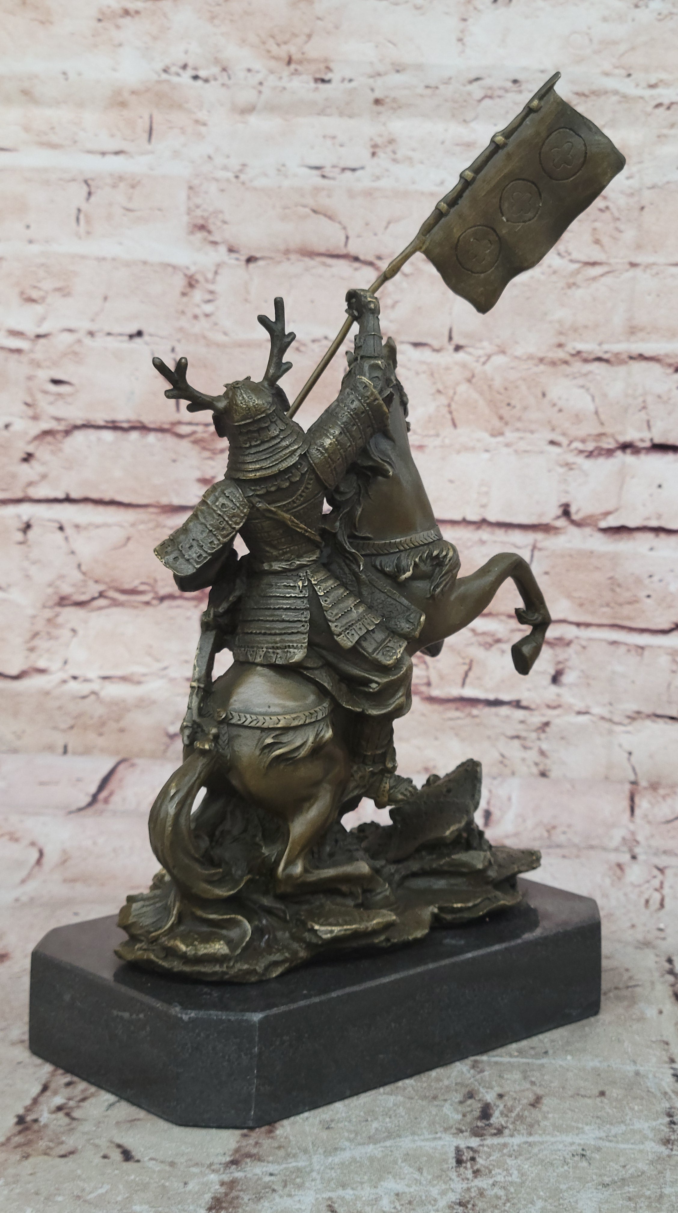 Hot Cast Viking Warrior on Horse with a Flag Bronze Sculpture Statue Figurine