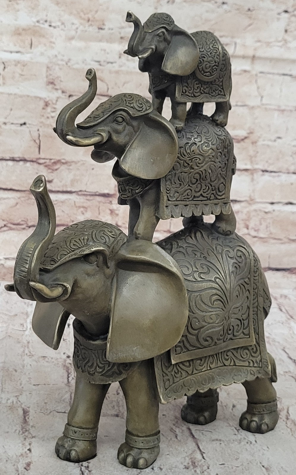 Handmade Bronze Statue Book Bookend Sculpture Elephant Elephants Figure Art