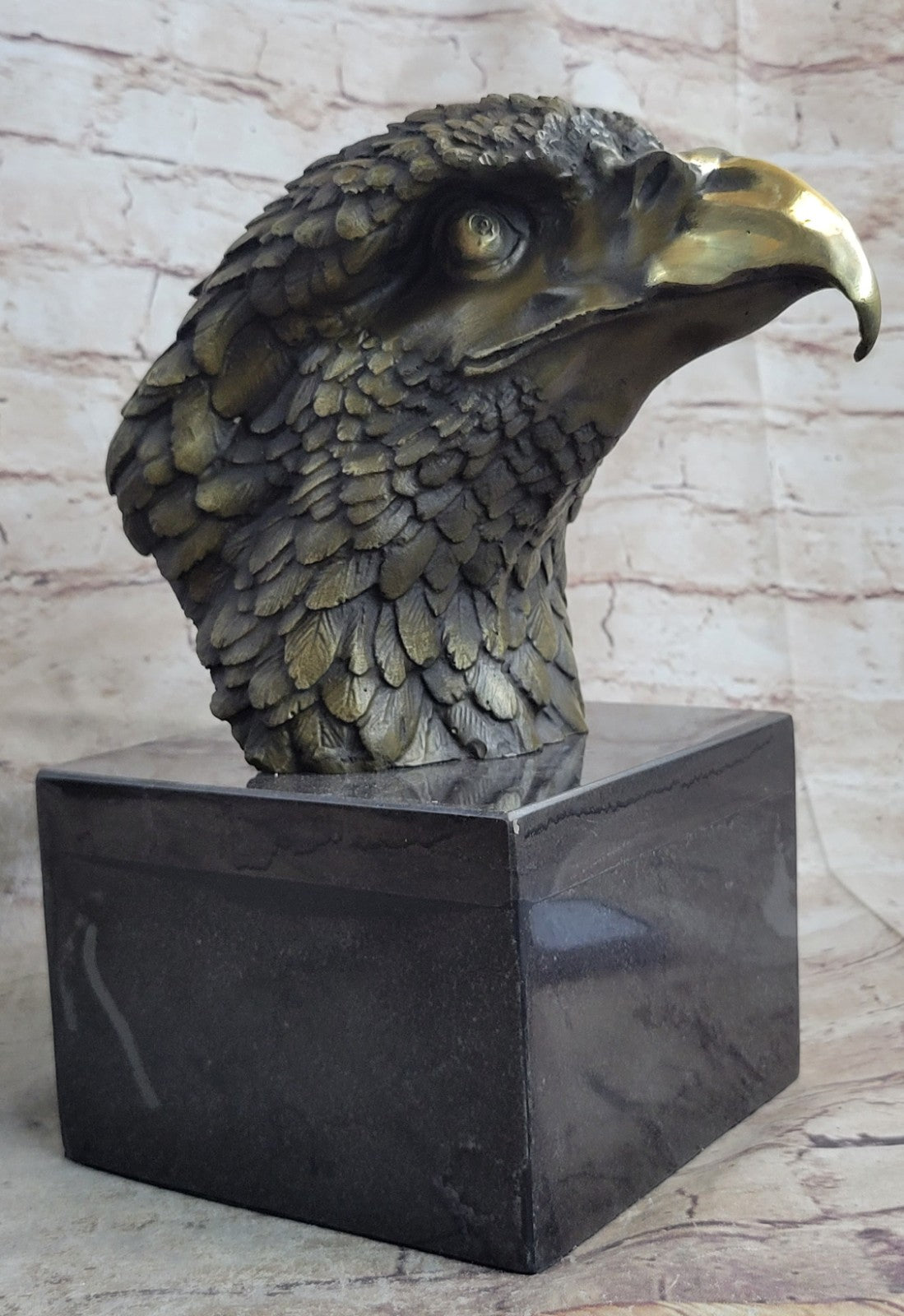 Art Deco Bald American Eagle Bust Bronze Sculpture on Marble Base Figurine Deco