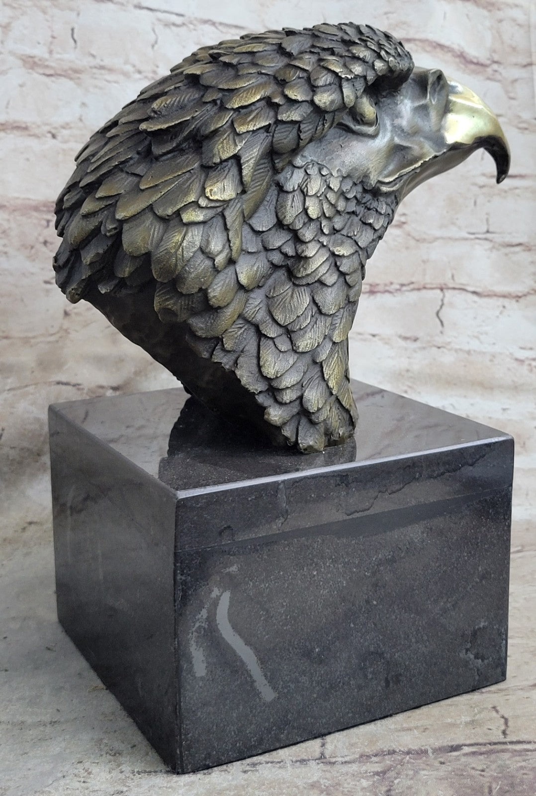 Art Deco Bald American Eagle Bust Bronze Sculpture on Marble Base Figurine Deco