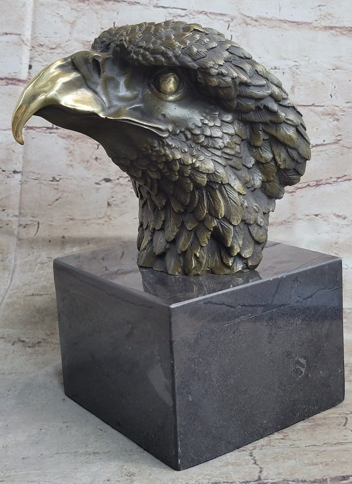 Art Deco Bald American Eagle Bust Bronze Sculpture on Marble Base Figurine Deco