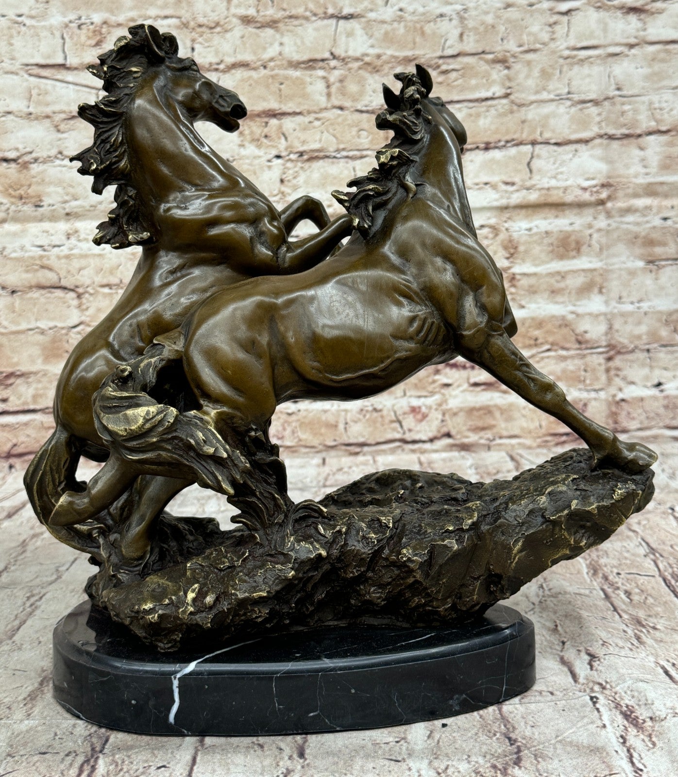 35.5 CM Western Art Deco 100% Solid Bronze Fine Horse Equine Steed Ornament Sculpture
