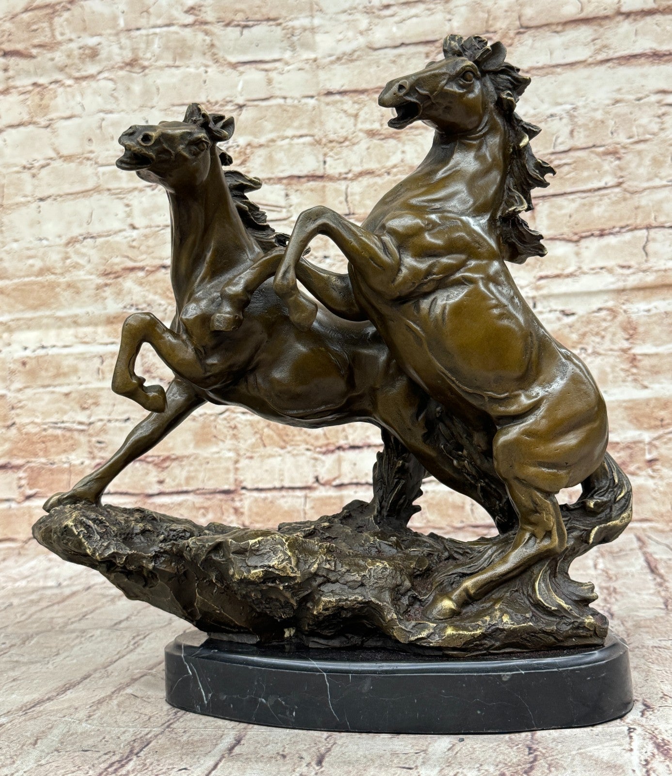 35.5 CM Western Art Deco 100% Solid Bronze Fine Horse Equine Steed Ornament Sculpture