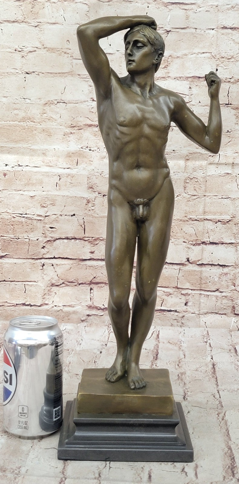Art Deco Erotic Art Naked Male by Rodin Bronze Sculpture Marble Base Figurine