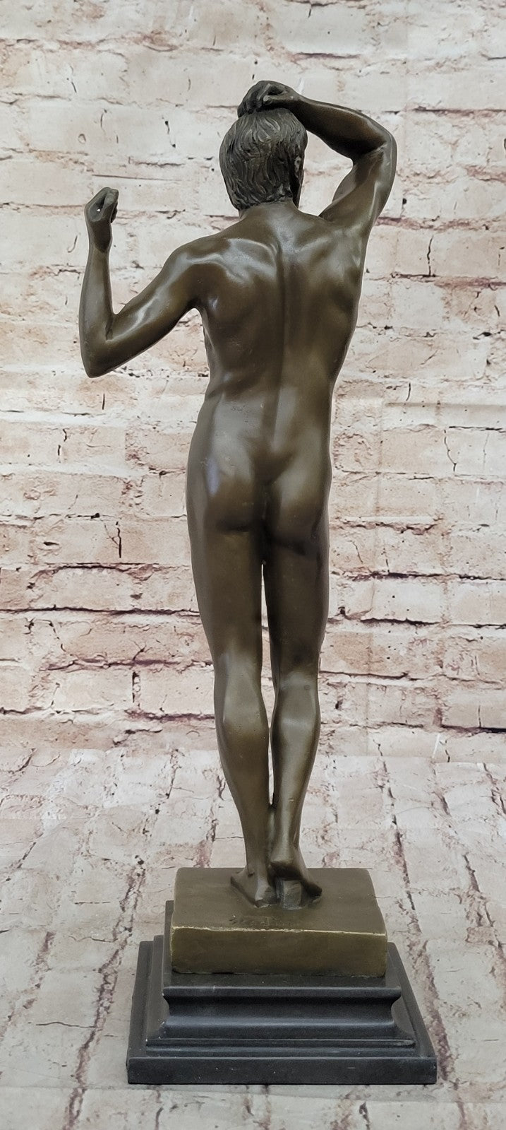 Art Deco Erotic Art Naked Male by Rodin Bronze Sculpture Marble Base Figurine
